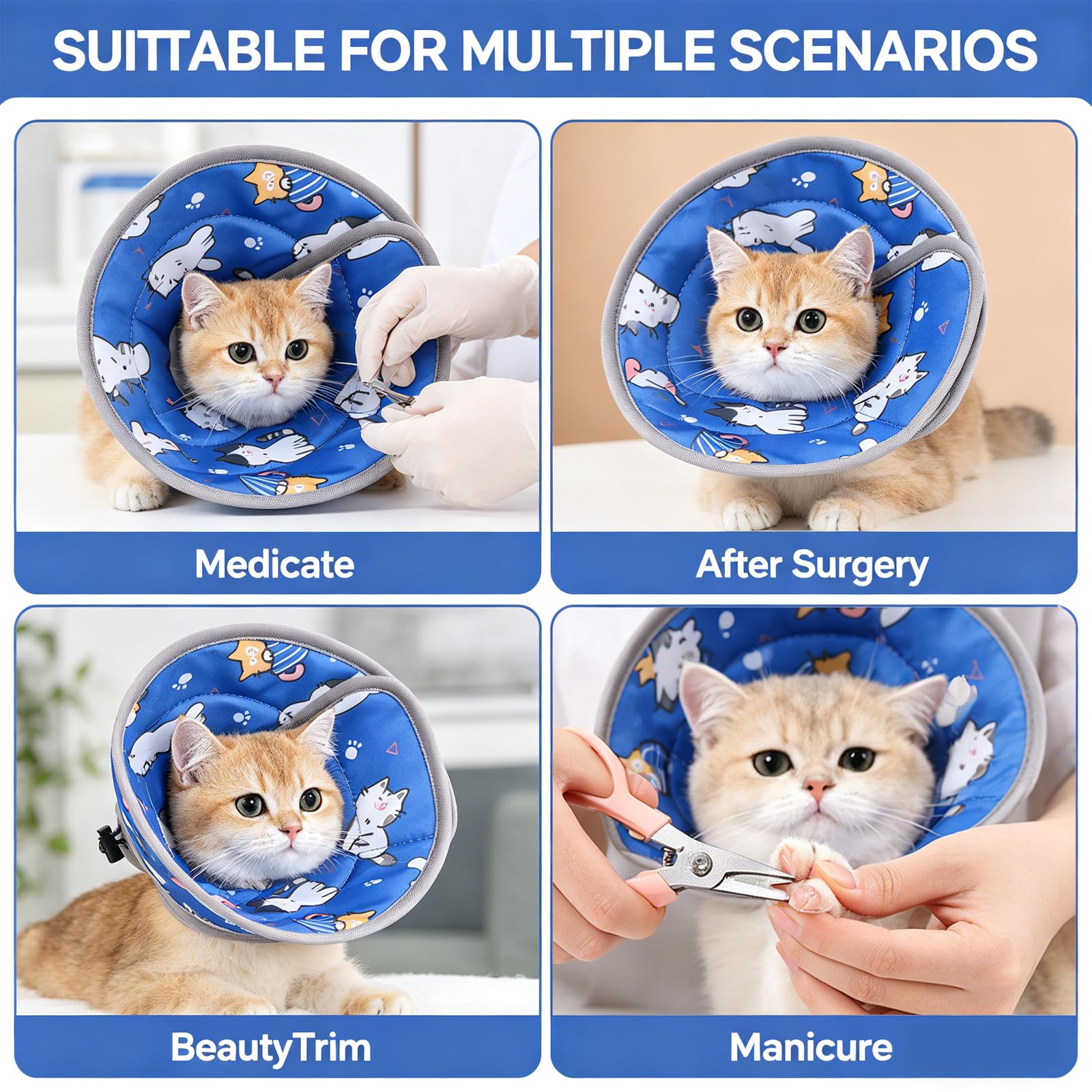 Colerette Chat Anti Léchage,Réglable Souple Doux Collerettes pour Chats Après Chirurgie,Élisabeth Collier Cône de Récupération pour Chiots Petits Chiens(M)