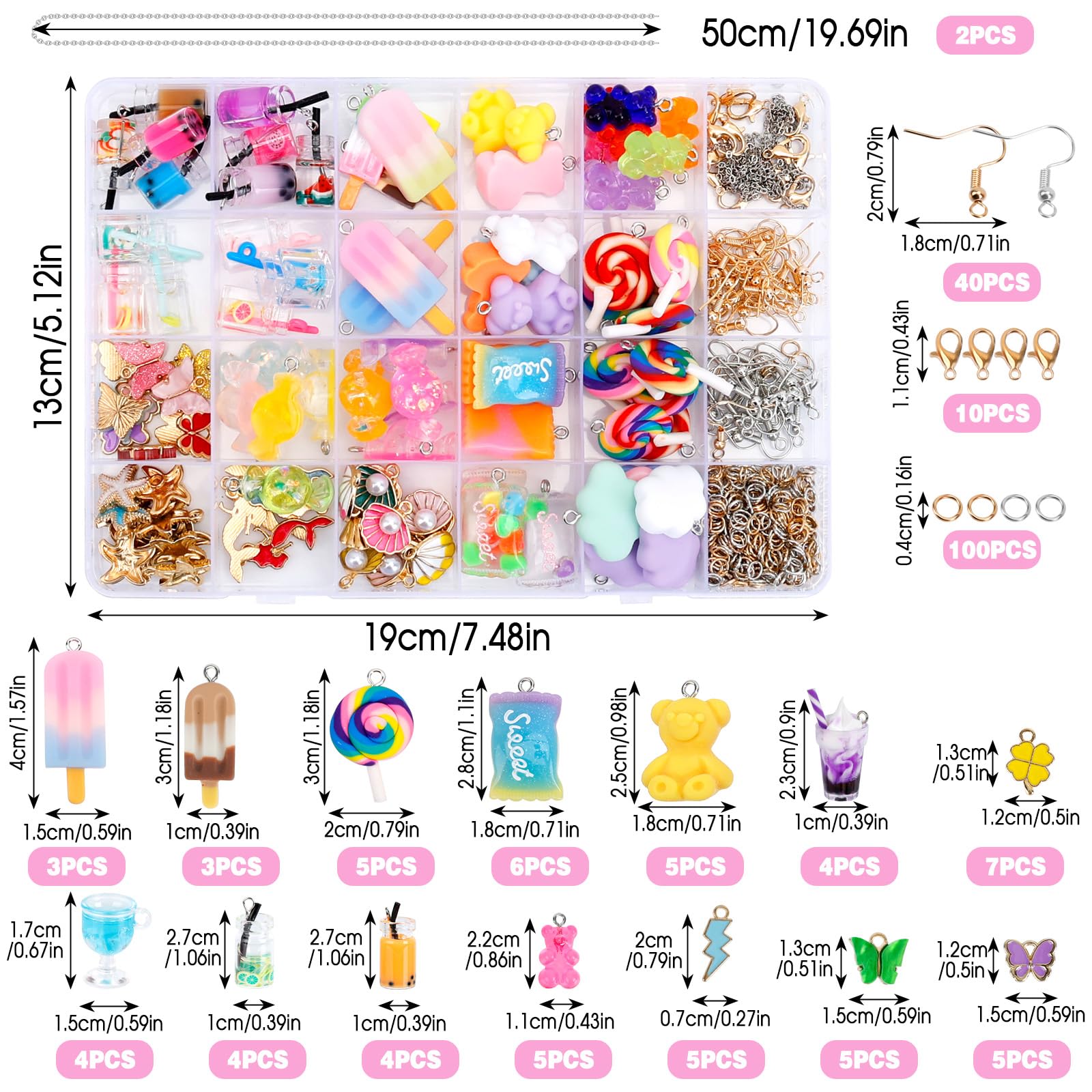 36Pcs Mini Hars Bubble Fruit Melk Thee Charm Oorbellen