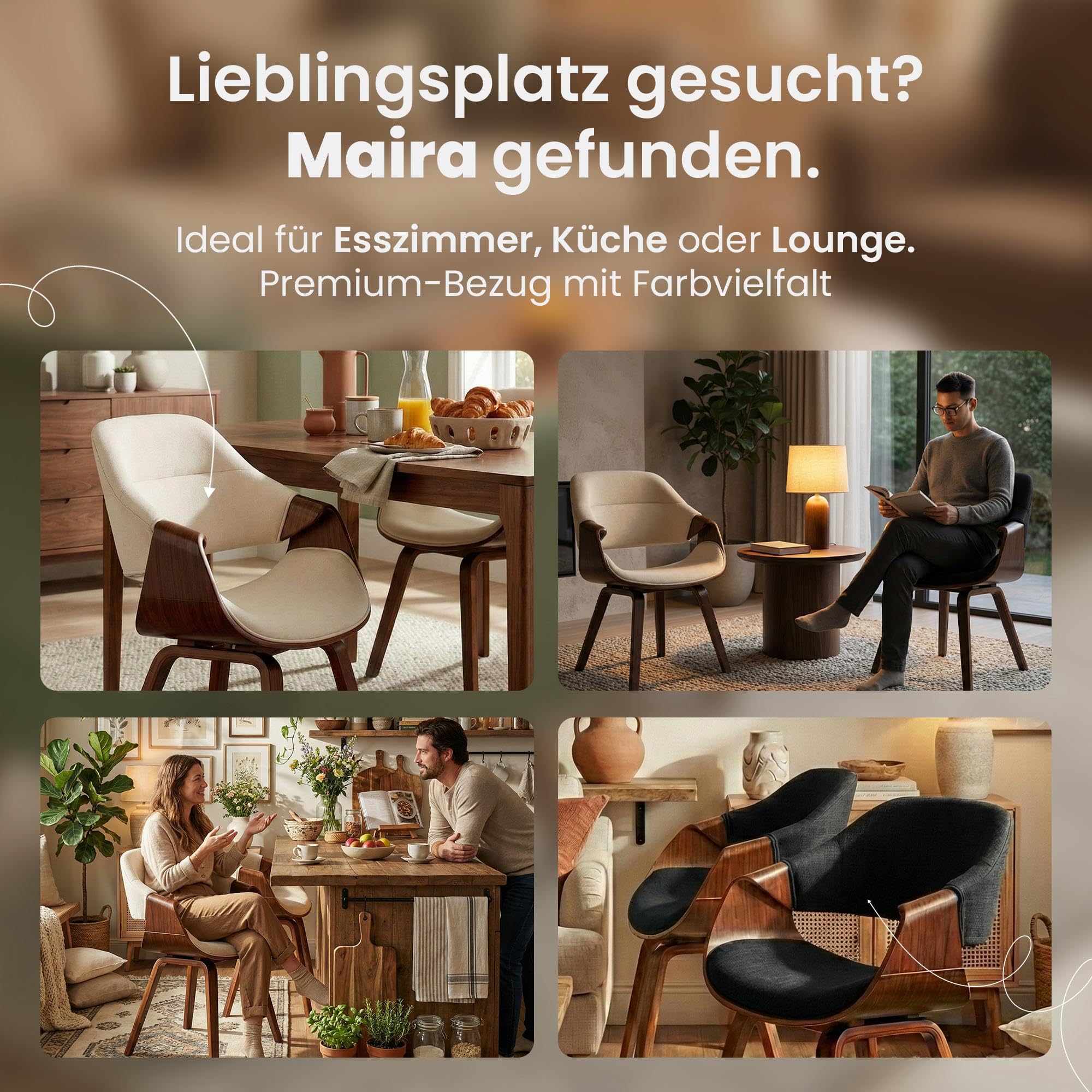 CLP Esszimmerstuhl gepolstert mit Armlehnen Maira, Design-Stuhl ergonomisch in Walnussoptik, Küchenstuhl bis 150 kg belastbar Farbe walnuss/Creme Material Kunstleder