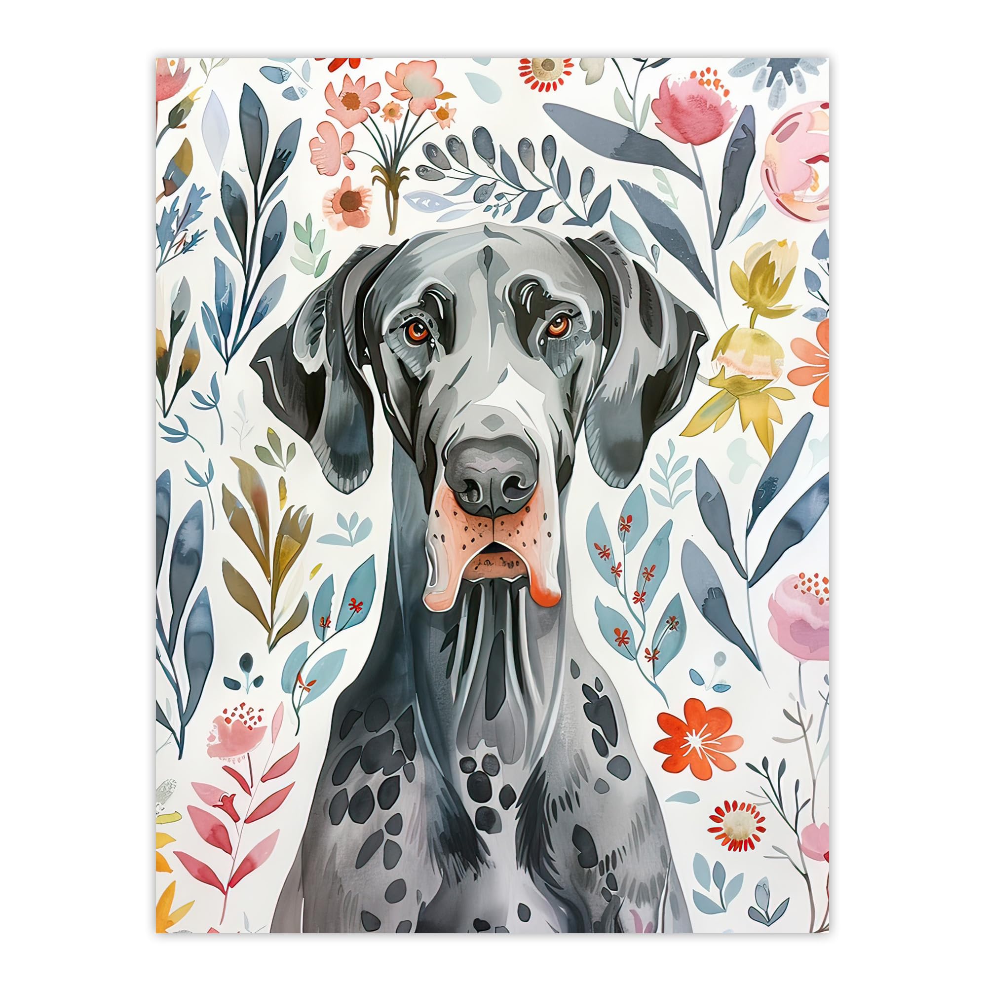 Artery8 - Poster - Dog Lover Floral Pet Portrait - W24 inch x H32 inch