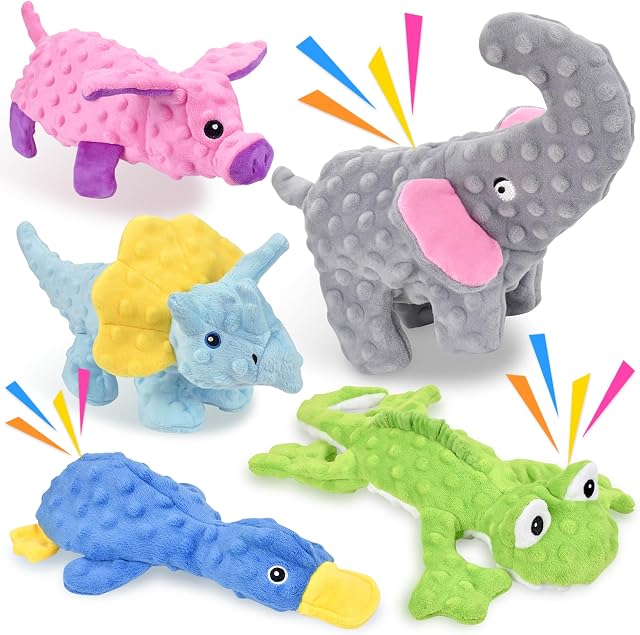 LECHONG 5 Pack No Stuffing Dog Toys, Plush Squeaky Dog Toys for Large Medium and Small Dogs, Puppy Dog Chew Toys