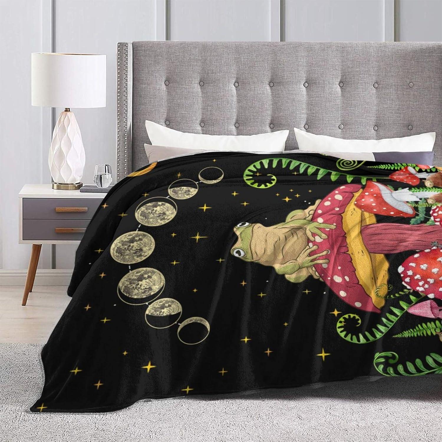 Mystical Forest Frog and Mushroom Throw Blanket - Soft Flannel Plush Blanket for Bed, Couch, Sofa, and Chair - Available in 50" x 60" Sizes - Image 4