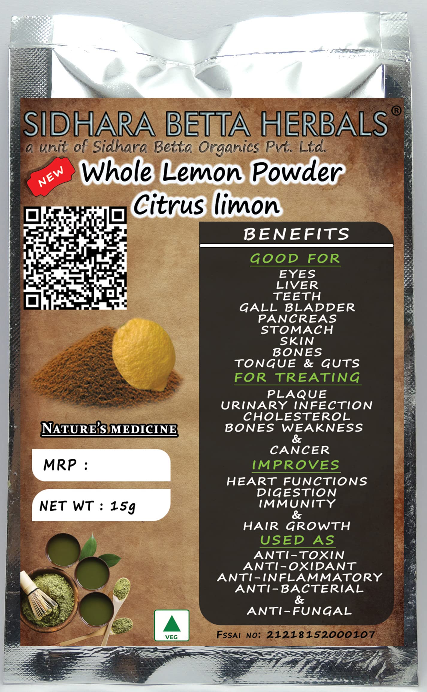 SIDHARA BETTA HERBALS (CITRUS LIMON) WHOLE LEMON POWDER | CITRUS LIMON POWDER | GAJA NIMBE POWDER |Pack Of 1|