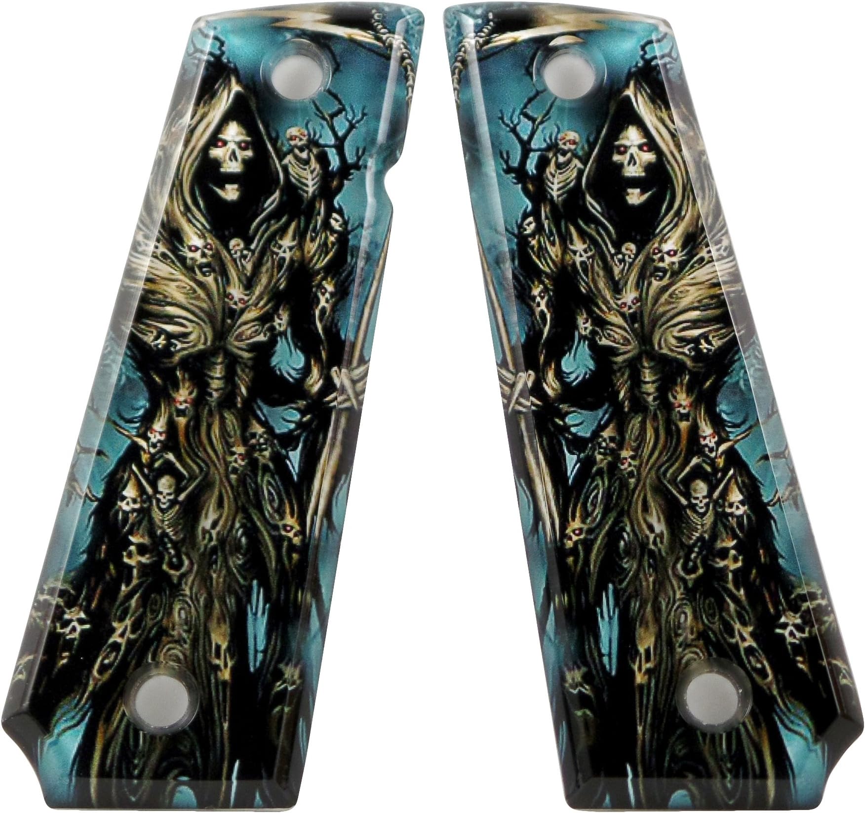 Custom 1911 A1 Full Size Grim Reaper SPD Acrylic Ambidextrous Grips- Compatible with Kimber, Colt, Taurus and Sig