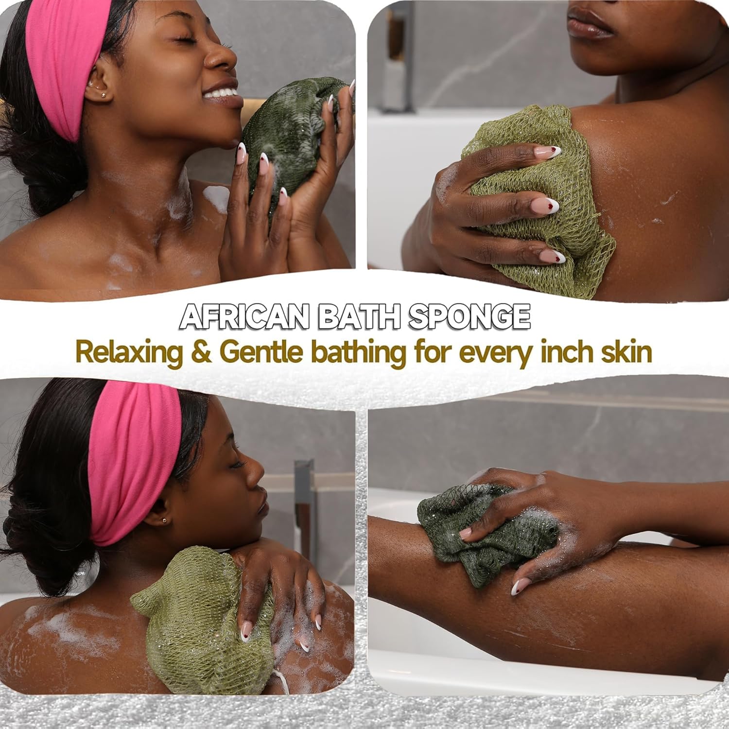 SubSahara Authentic African Net Sponge - 2 Pack Exfoliating Bath & Shower Loofah Sponge for Body & Face, Gentle Scrubber for All Skin Types, Travel, Durable (Olive Green & Light Green) - Image 3