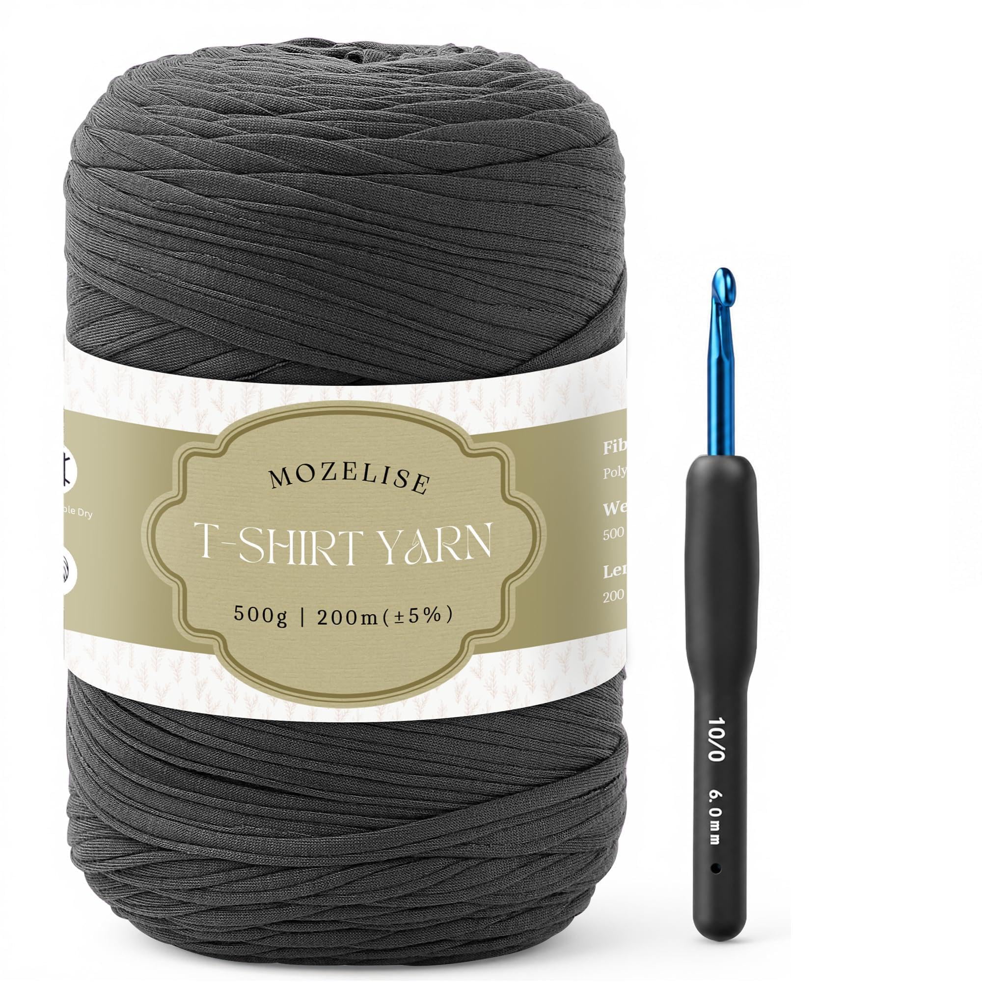 MOZELISE 500g / 200m T-Shirt Yarn for Crocheting & Knitting, Grey