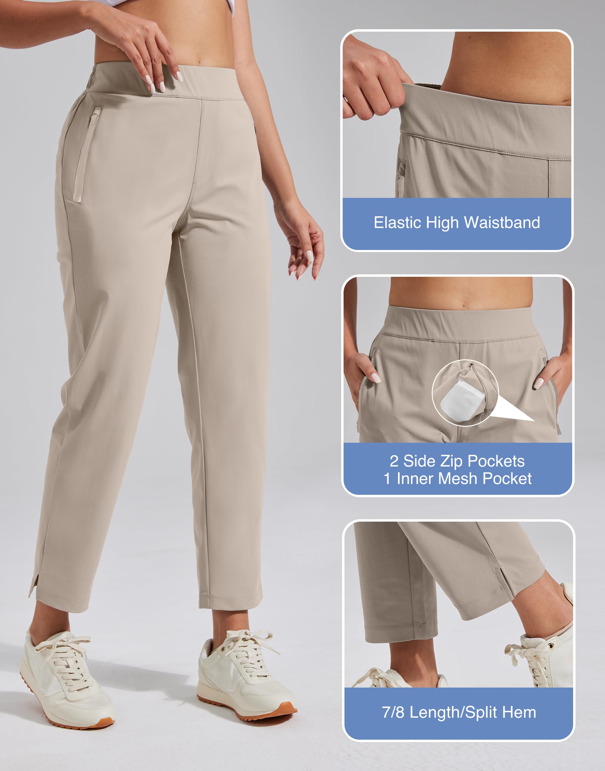 Pioneer Camp Pantaloni da golf da donna lunghi 7/8 con tasche laterali – Pantaloni elastici traspiranti per ufficio, viaggi e sport – Vita elastica con cordino – Pantaloni leggeri e indeformabili