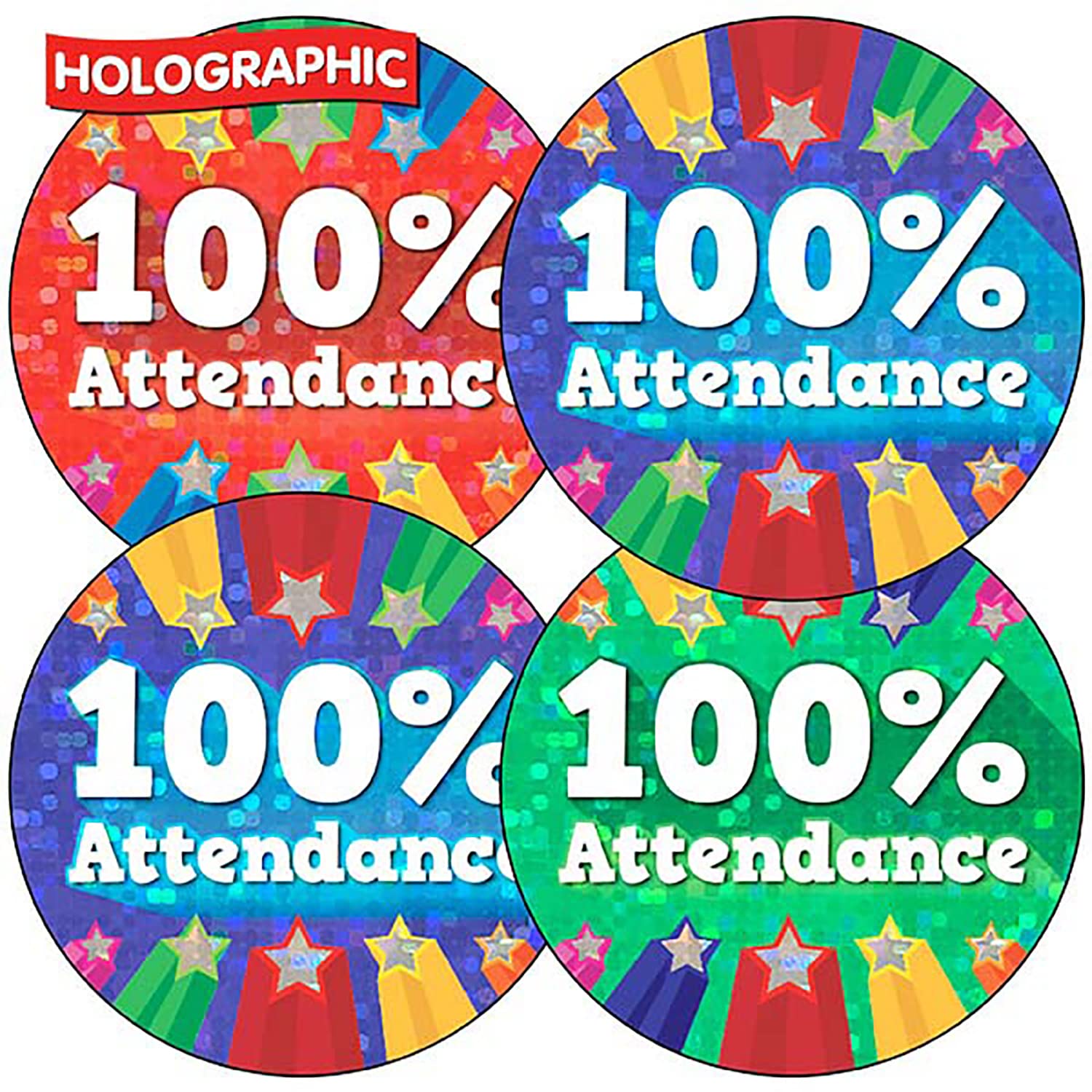 175 100% Attendance Pupils Childrens Reward Praise Stickers 37mm Primary Teaching Services