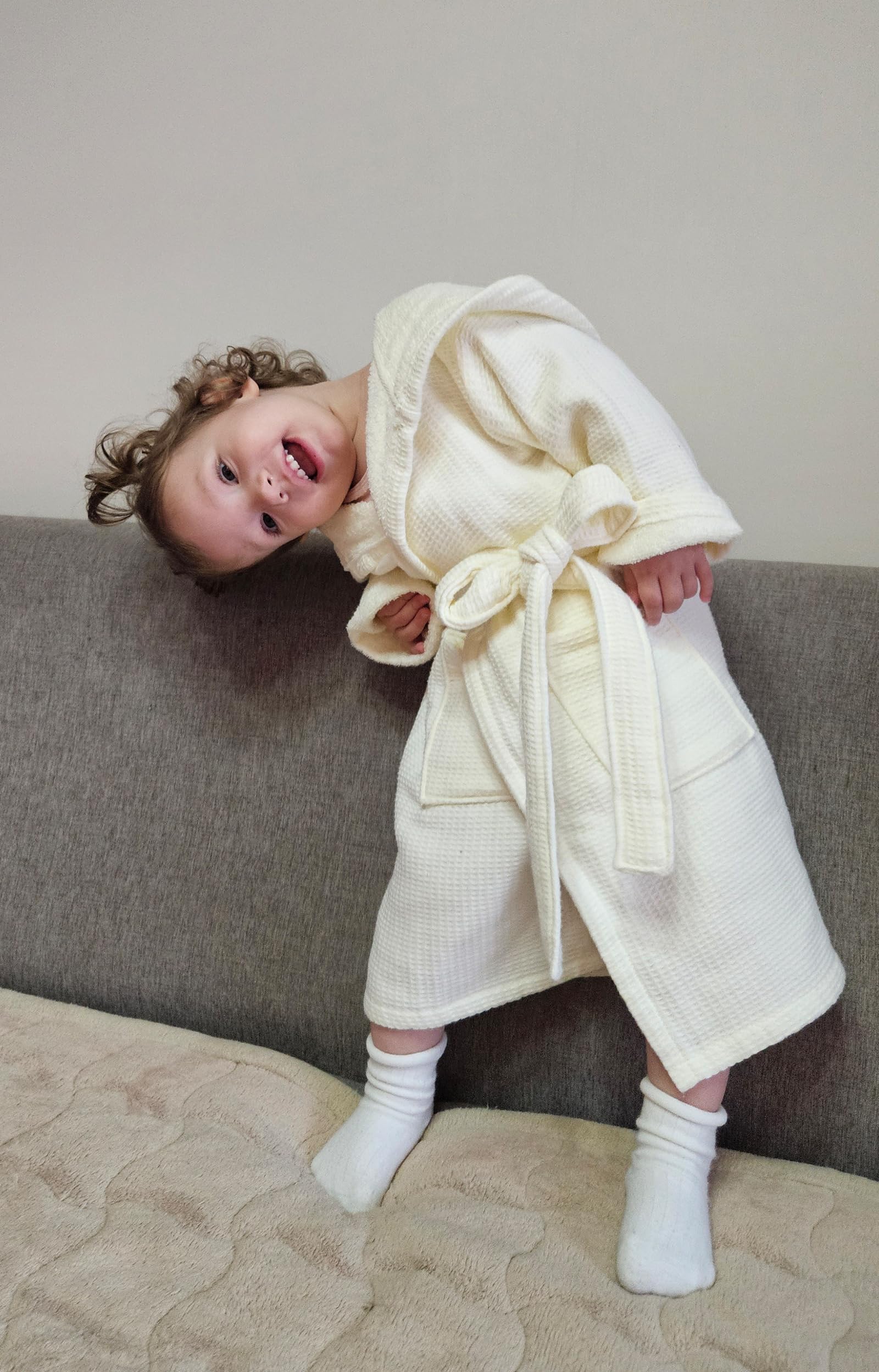 KAKU NANU Accappatoio Bambino 100% Cotone 2-10 Anni Accappatoio Bambina Spugna Piscina 2 Tasche,Cintura,5 Cappuccio Tinta Unita in Morbida Spugna