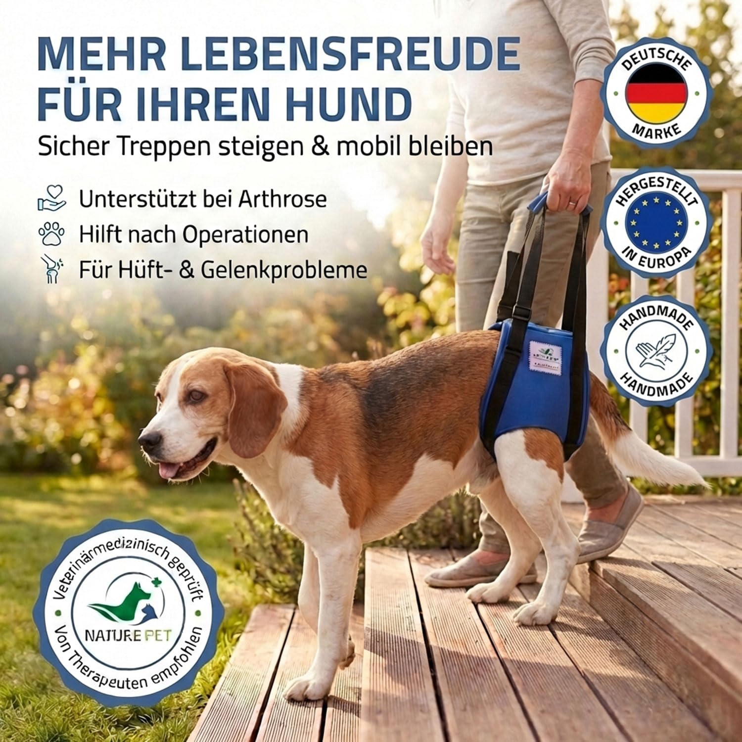 Nature Pet Tragehilfe für Hunde hinten - Tragegurt als Treppenhilfe - Ideal für ältere, kranke Oder Operierte Hunde - Hunde-Hebegurt (XS, Schwarz)
