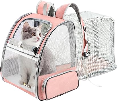 Texsens Innovative Traveler Bubble Backpack Pet Carriers for Cats and Dogs Expandable-Pink