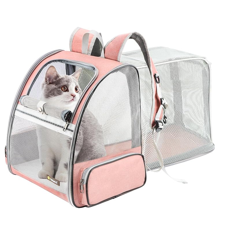 Mochila transportadora expansível para gatos e cães Texsens Expandable-Pink