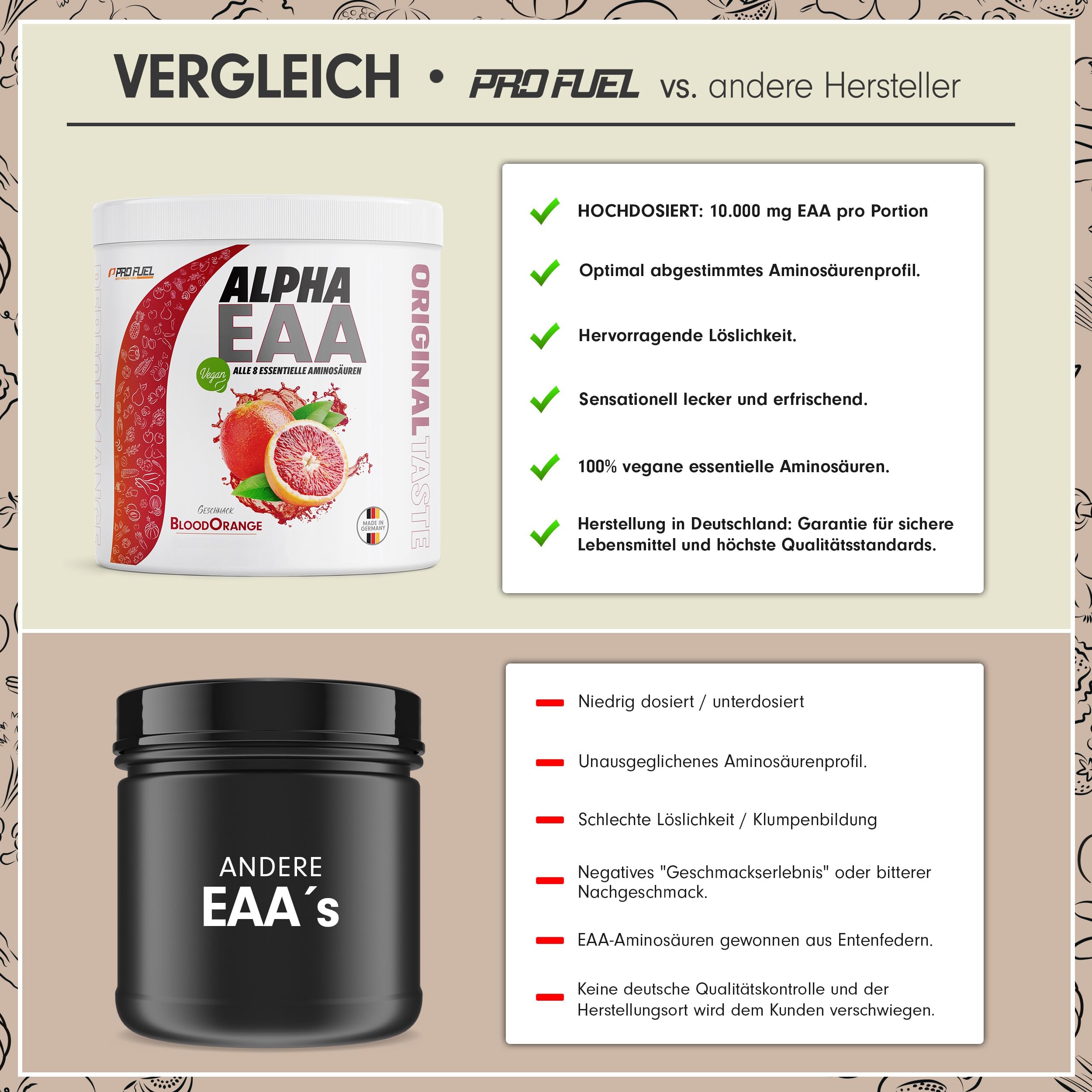 Alpha EAA Pulver 462g BLOOD ORANGE - unglaublich leckeres EAA Drink Pulver - alle 8 essentielle Aminosäuren, vegan EAAs Aminosäuren - Amino-Drink - optimale Wertigkeit - 33 Portionen - 100% vegan