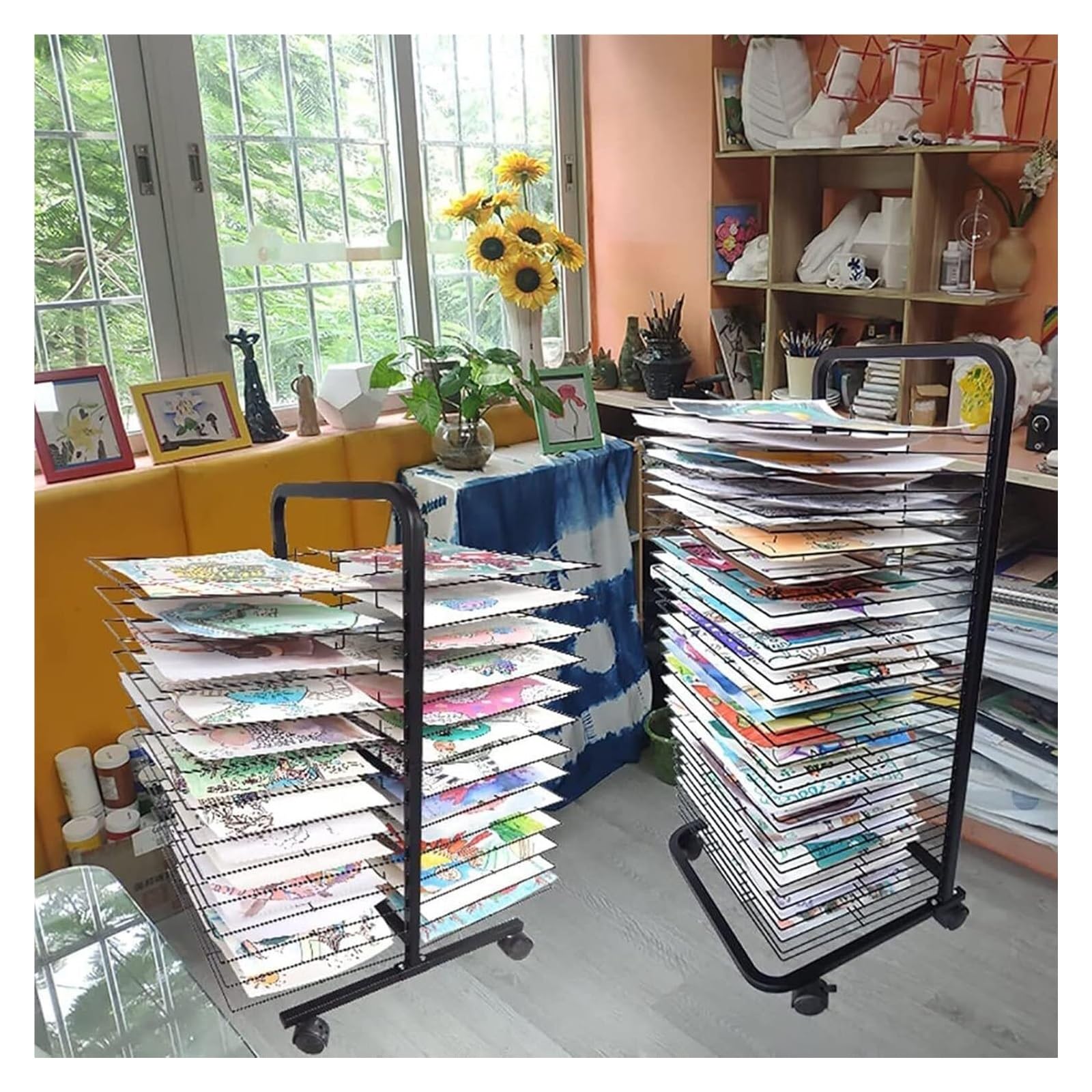 Suszarka do obrazów, suszarka do obrazów z uniwersalnymi kółkami, solidny organizer do obrazów i rysunków, półki 26/38/50, solidny metal(50Shelves)