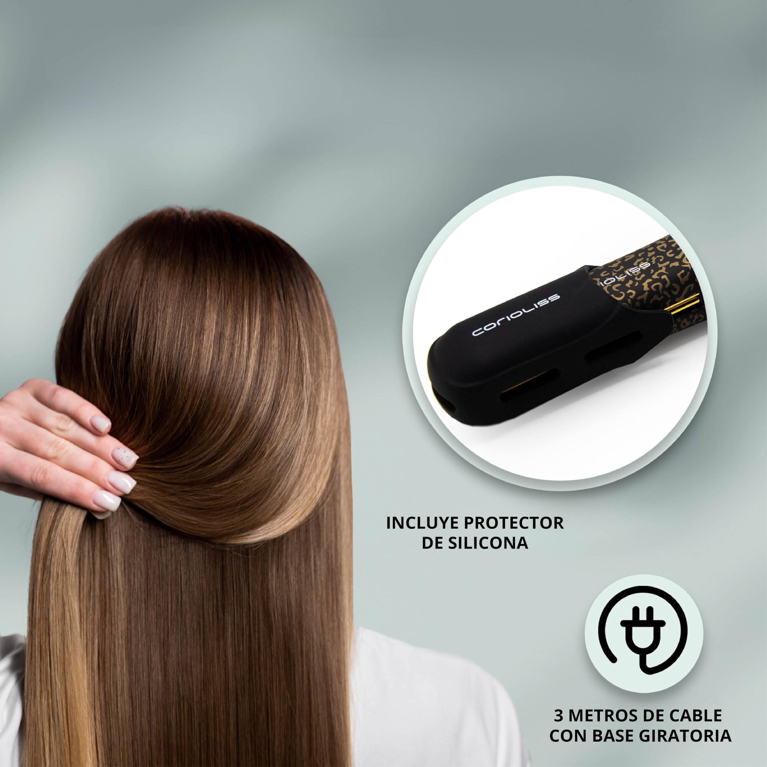 Corioliss C-Style | Plancha del Pelo | Placas de Titanio | Control de Temperatura 165º-220º | Iónica | Alisado Ondas | Incluye Cepillo Paddle | Calentamiento 30 Seg | Cable Giratorio | Leopard Gold