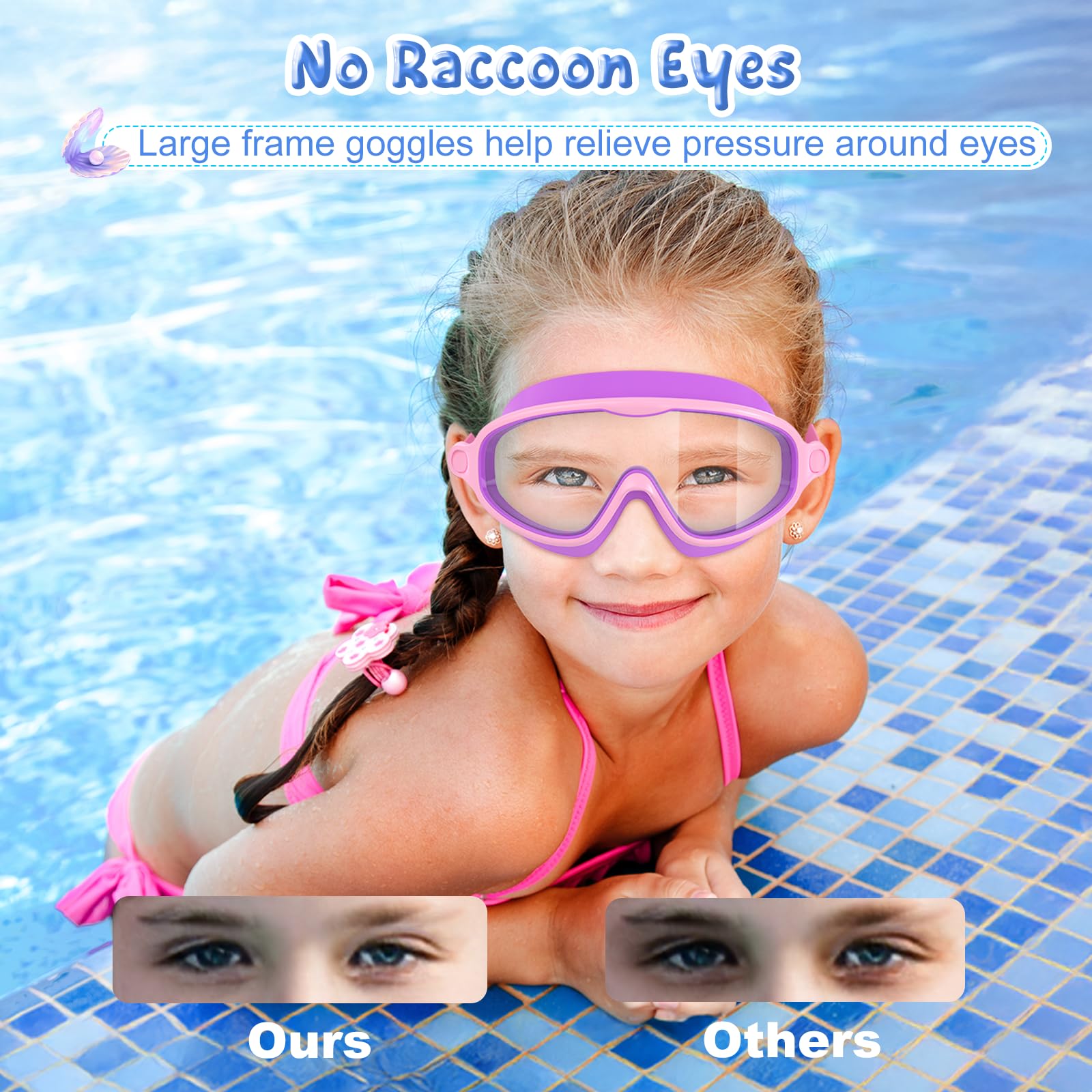 VegoVia Gafas de natación para niños, paquete de 2, antivaho, protección UV, visión amplia, gafas de natación para niños de 3 a 15 años, niños y niñas pequeños