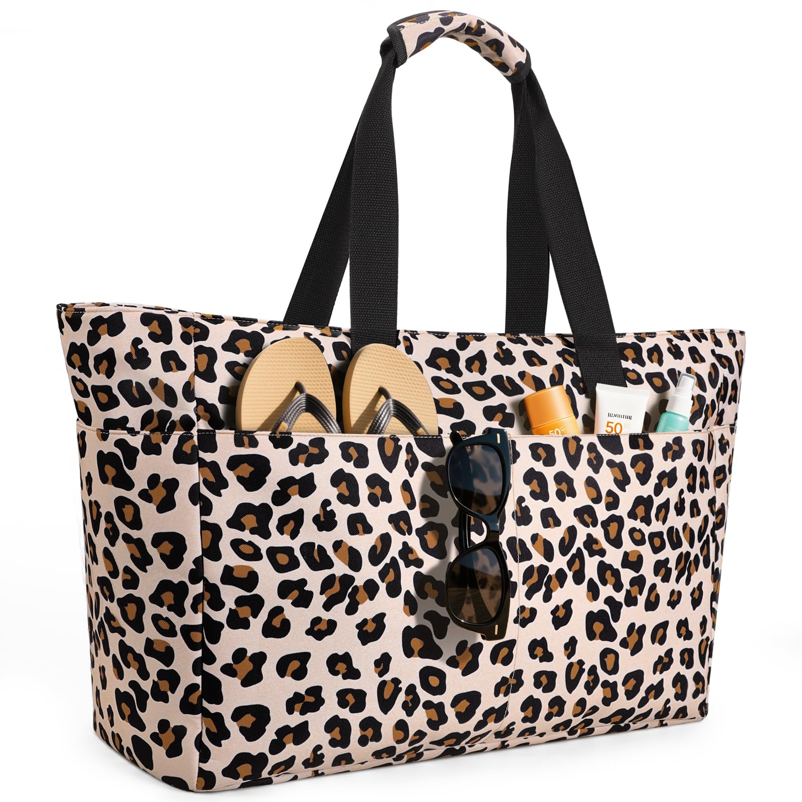 ISEYOU Strandtasche XXL Familie, Groß Strandtasche mit Reißverschluss Wasserdicht Sanddicht, Handtasche Umhängetasche Damen 45L, Faltbar Ultraleicht Badetasche für Urlaub Reisen Fitnessstudio Picknick