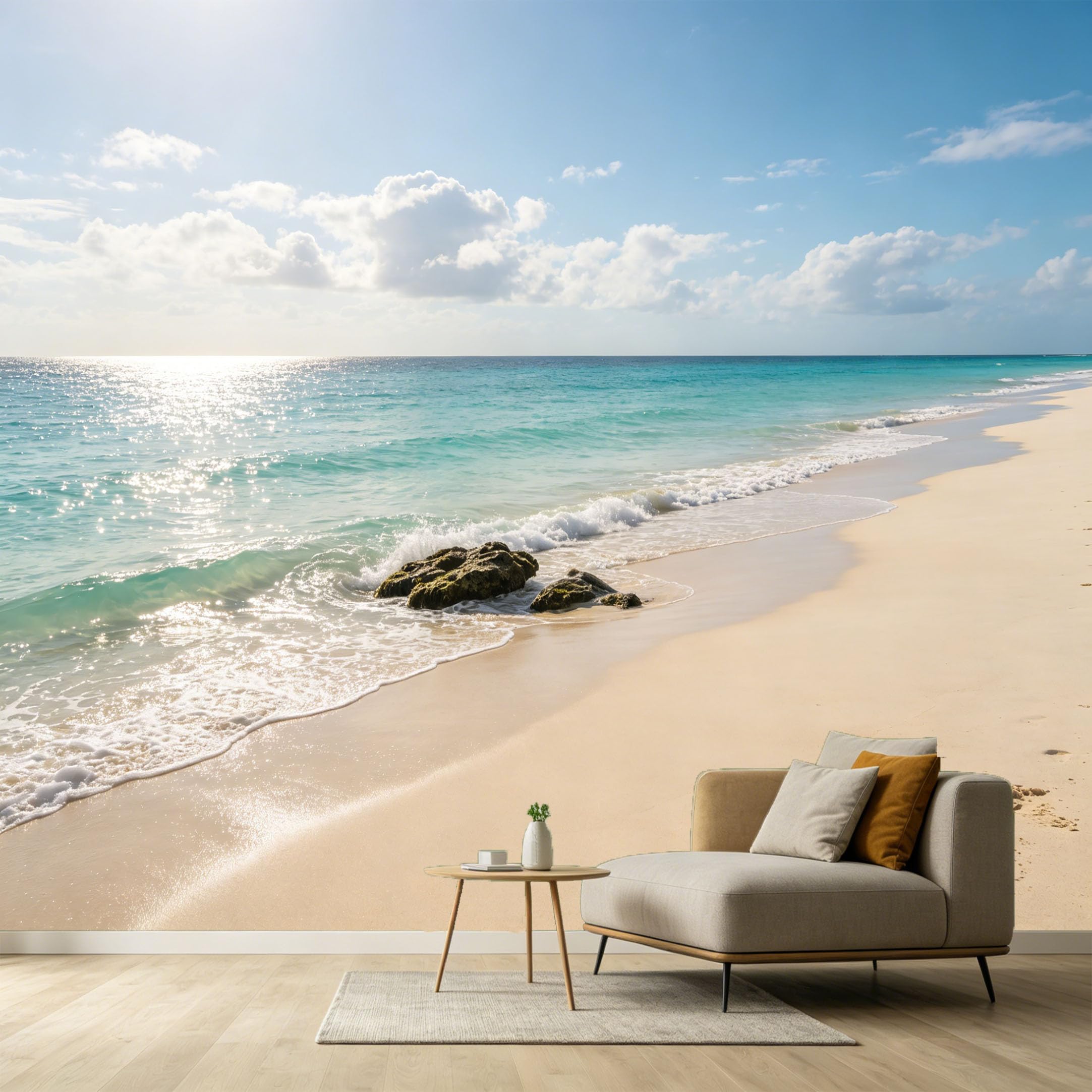 Custom Size Wall Murals Tropical Beach Coastal Ocean Marine Landscape Sunlight Turquoise Water SelfAdhesive Wall Fabric Removable Large Wallpaper for Photo Living Room