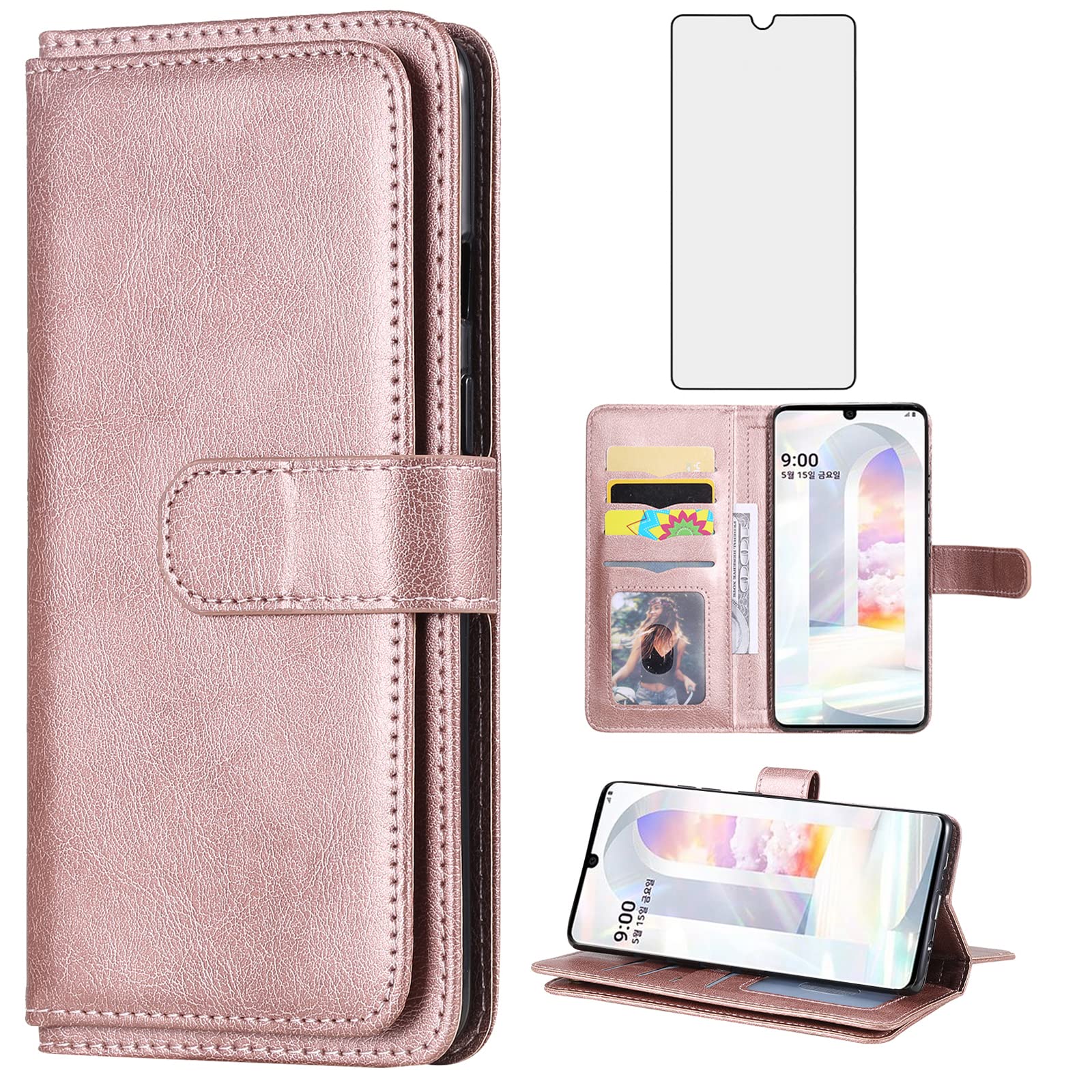 Asuwish Custodia Per LG Velvet 5G/4G Con Portacarte, Mandala Grigio, Inclusi Vetro Temperato, Catena E Cinturino - 2
