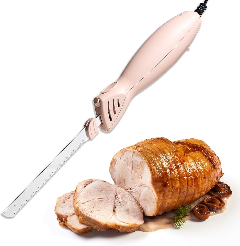 COOK WITH COLOR Faca elétrica de 100 W, duas lâminas para corte versátil, precisão e conveniência para sua cozinha, 5 x 5 x 48 cm, blush