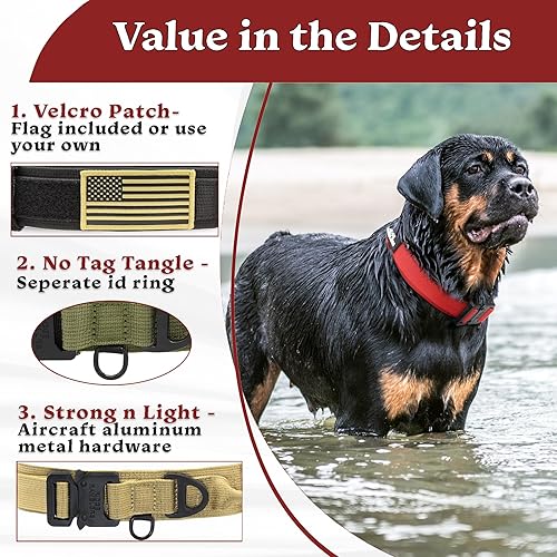 Miniatura 9 de Collar táctico avanzado para perro con asa, resistente y grueso, fabricado con herrajes de metal ligero y acolchado de neopreno ultrasuave. Collar