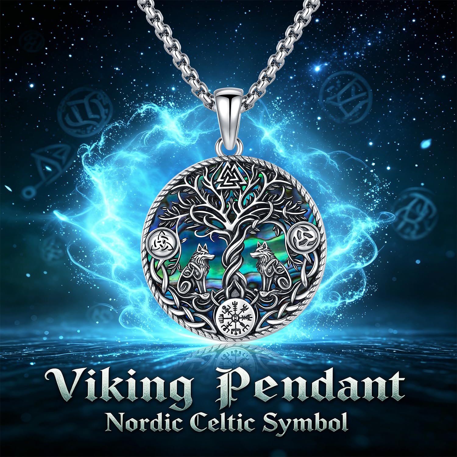 Odinstone Collana vichinga da uomo in argento sterling 925 con ciondolo amuleto della mitologia norrena, gioiello regalo per ragazzi e donne