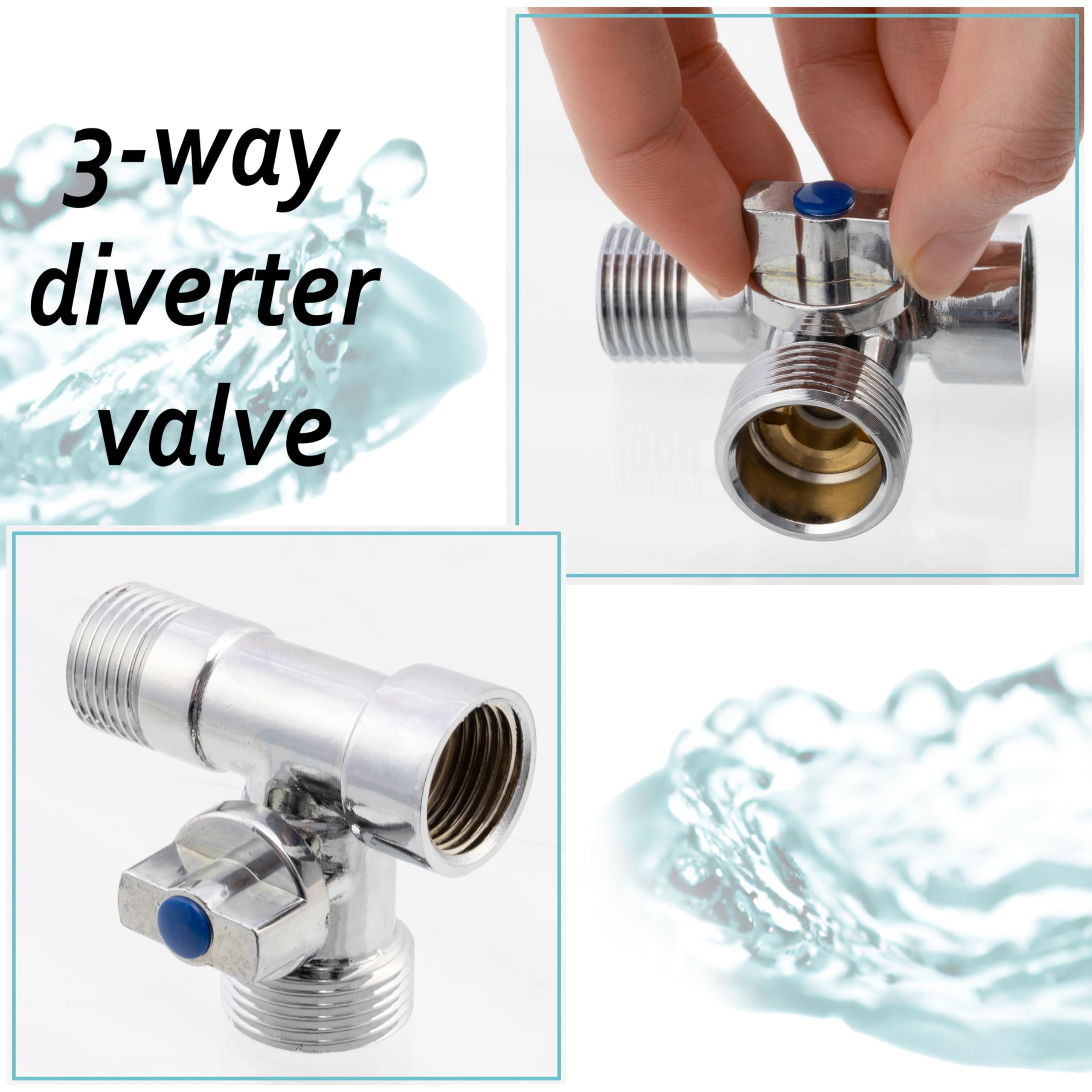 AERZETIX - Vanne à 3 Voies en Laiton - 1/2"x1/2"x3/4" - Finition Nickelée - Robinet d'Eau Sanitaire - Raccord pour Lavabo Salle de Bain Cuisine