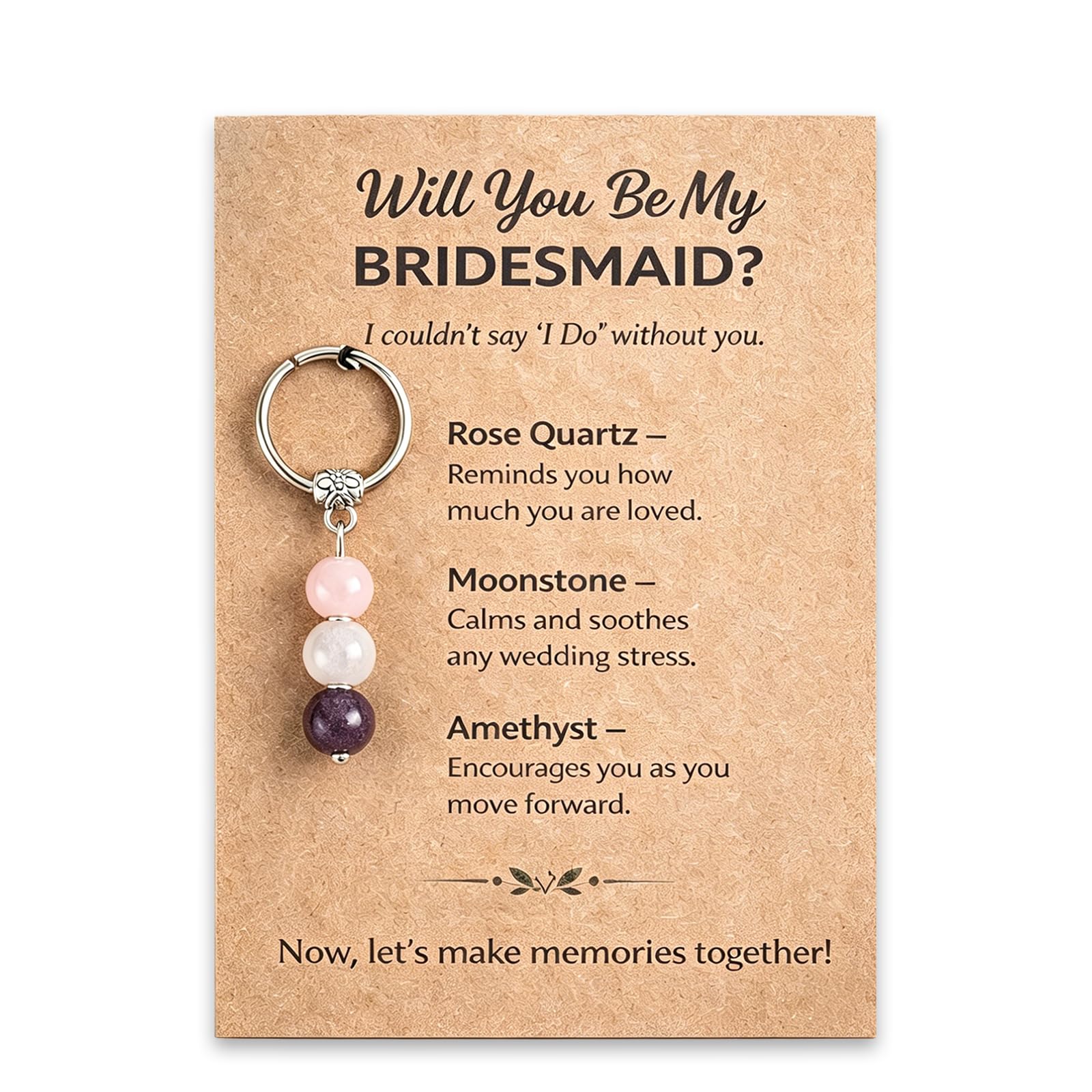 Ethlomoer Unisex Pink Will You Be My Bridesmaid Keychain Bridesmaid Proposal Gift With Rose Quartz Moonstone Amethyst Wedding Bridesmaid Invitation Present For Women