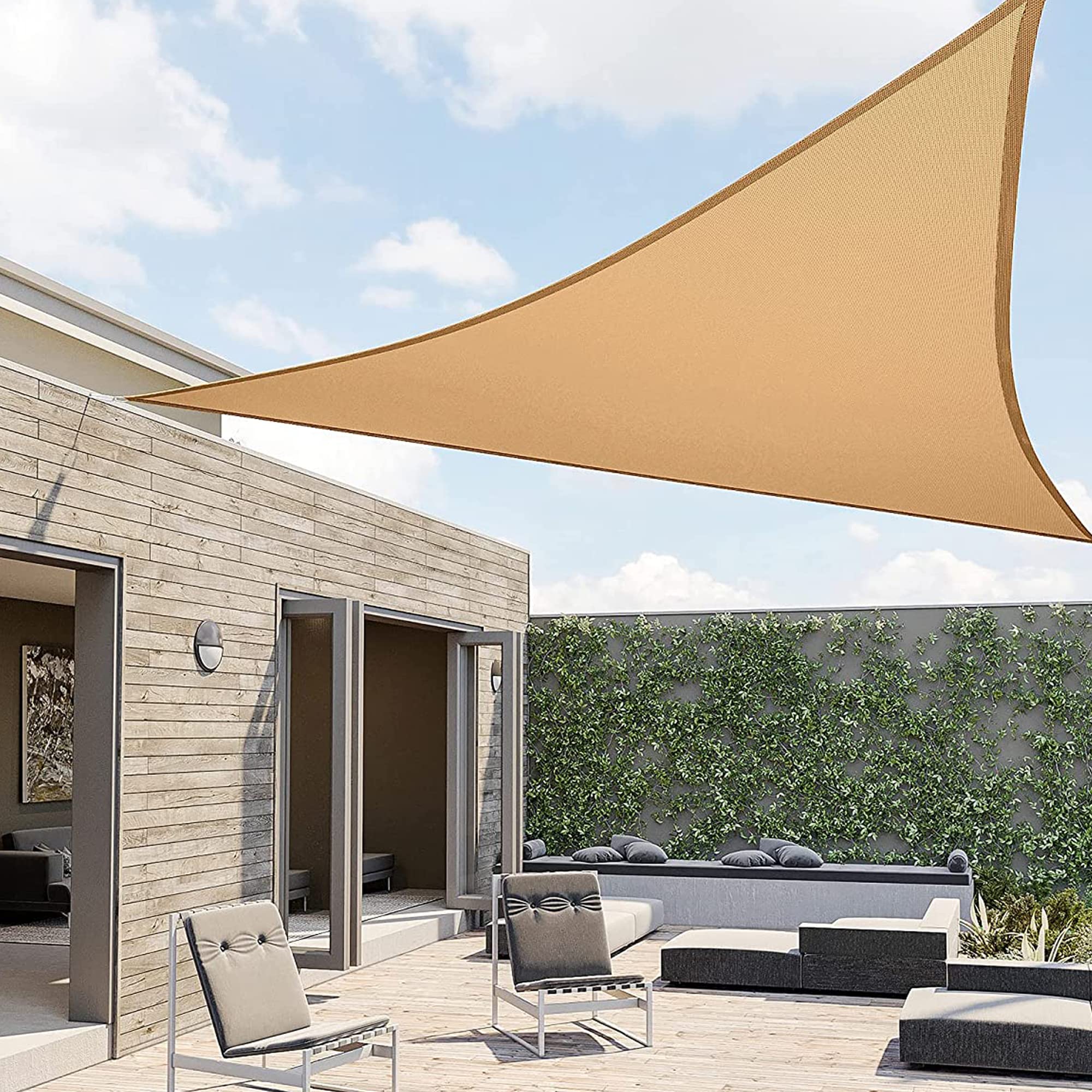 IFAST 11.81' x 11.81' x 11.81' Triangle Sand Triangle Sun Shade Sail Canopy, Heavy Duty Durable Fabric Cloth Top Cover Waterproof Awning Shelter for Outdoor Patio Garden Yard Deck Pergola