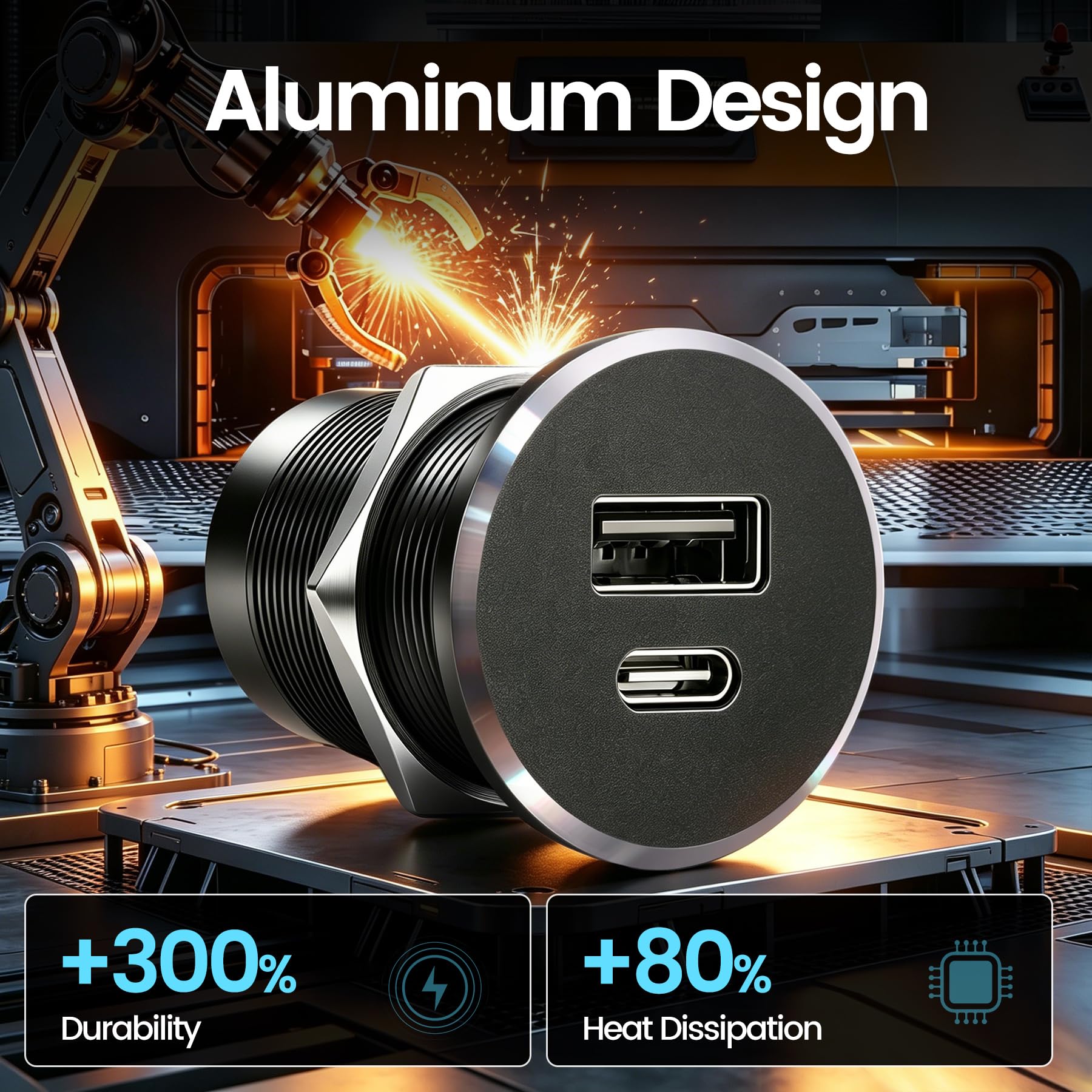 acegoo Gniazdo USB 12 V Ładowarka samochodowa Camper, aluminiowa wtyczka USB C, podwójny port szybkiego ładowania do kampera łodzi morskiej ciężarówki (A/C, 2 szt.)