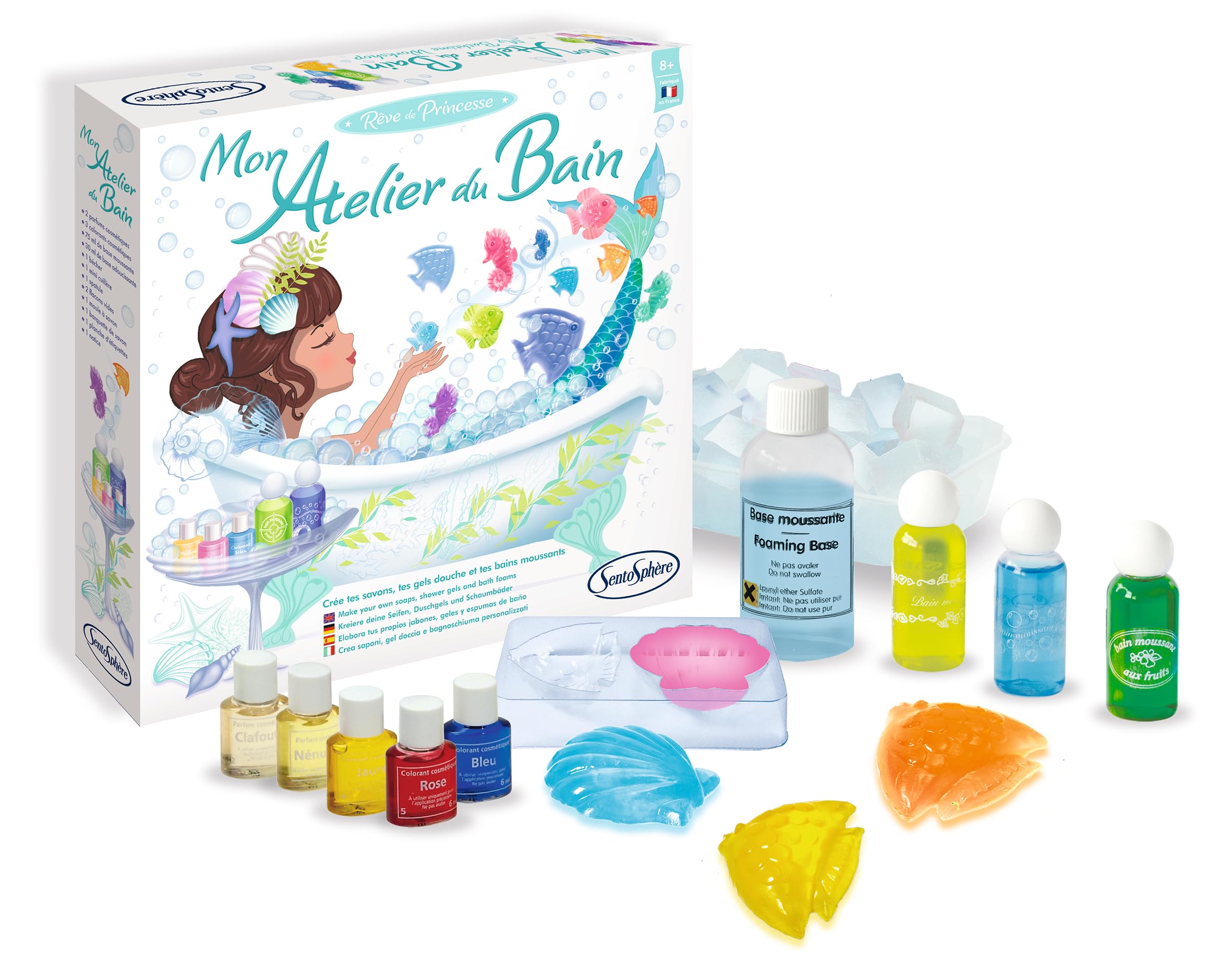Sentosphère – Mon Atelier du Bain - Création de savons, gels douche et bains moussants - Kit DIY Cosmétique - Laboratoire Créatif - Rêve de Princesses - A partir de 7 ans - Fabriqué en France - 143