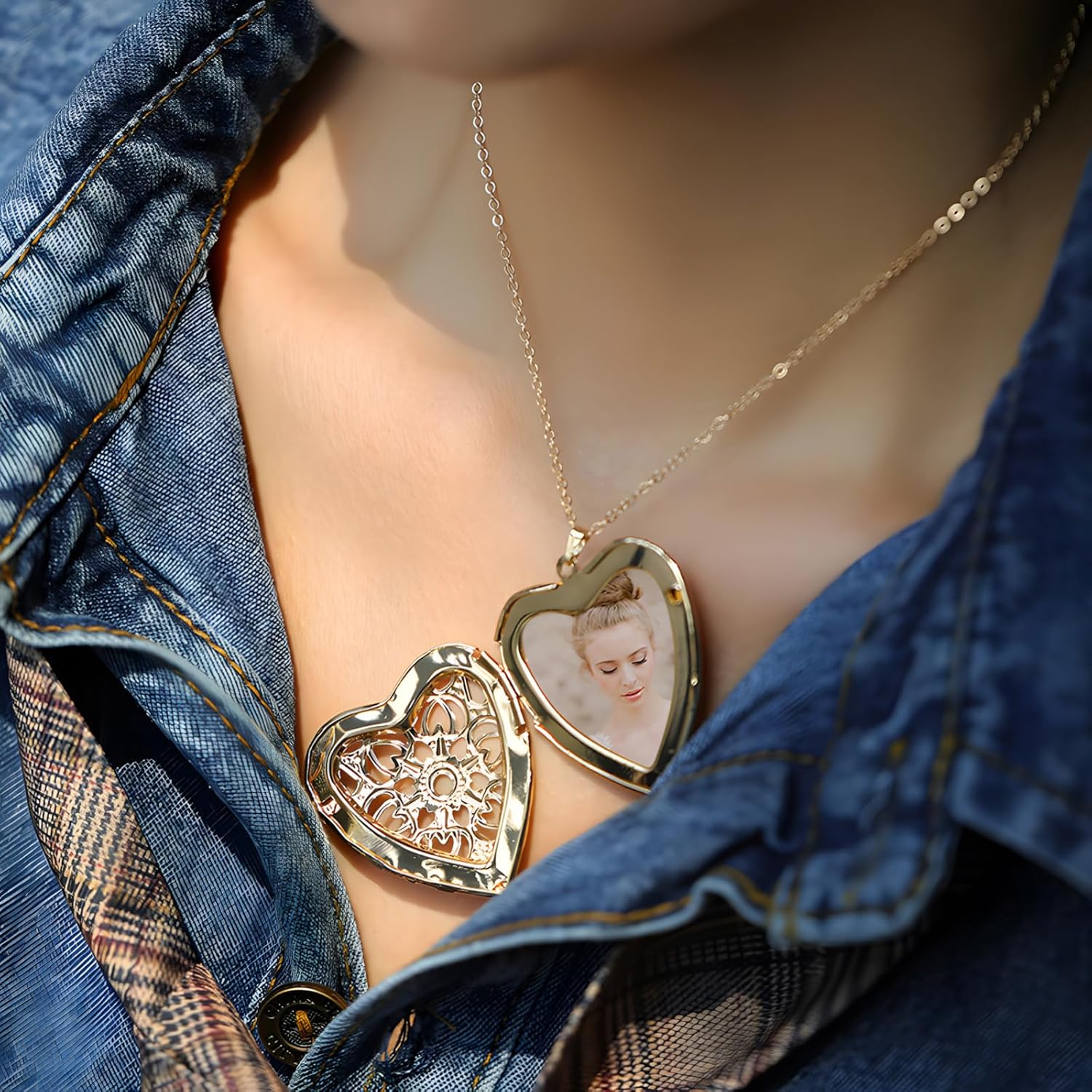 Heart Locket Necklace for Women Photo Locket Necklaces Heart Shaped Locket Pendant Necklace Jewelry - Image 2