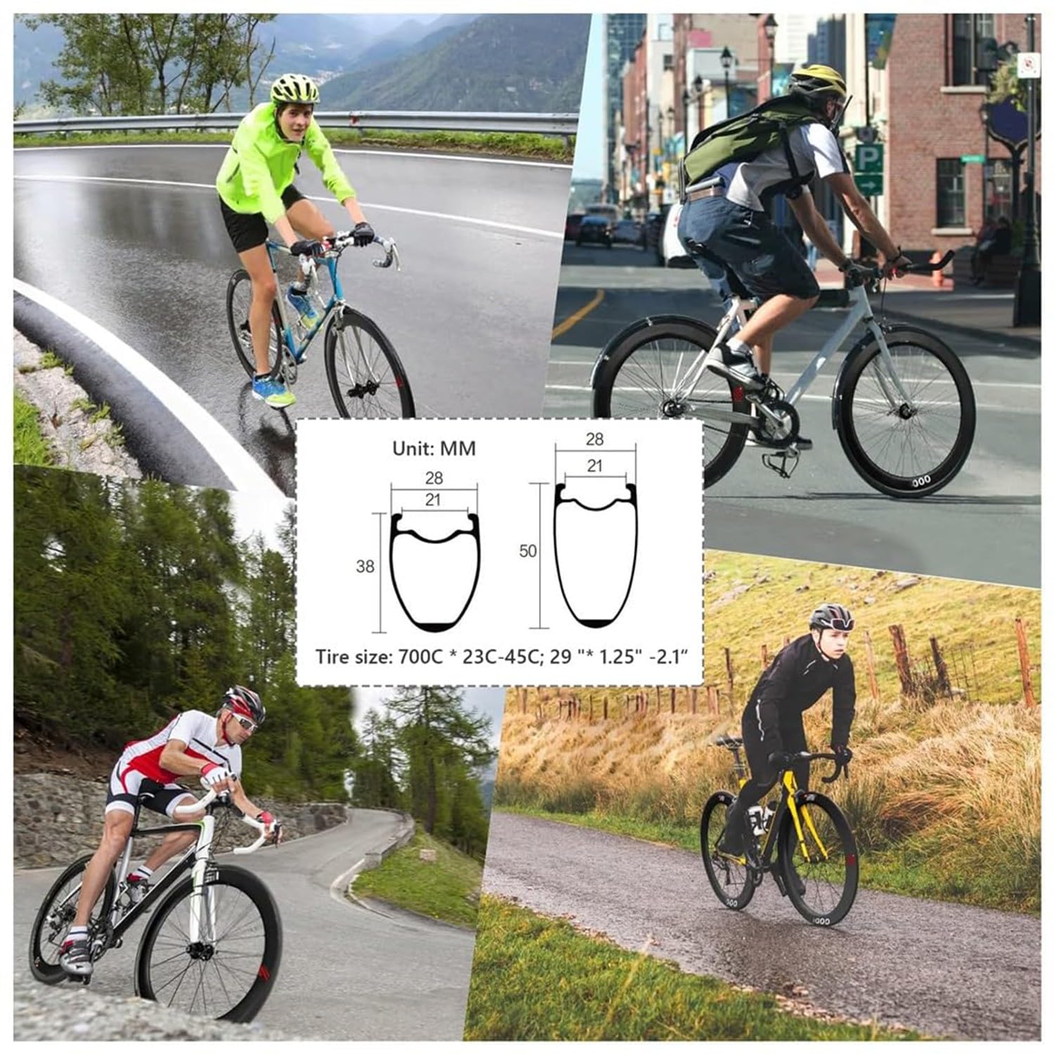700C Juego De Ruedas para Bicicleta De Carretera De Fibra De Carbono, Eje Pasante, Rodamientos Sellados De 142 Mm, Freno De Disco QR, Ruedas De Carreras De Ciclismo