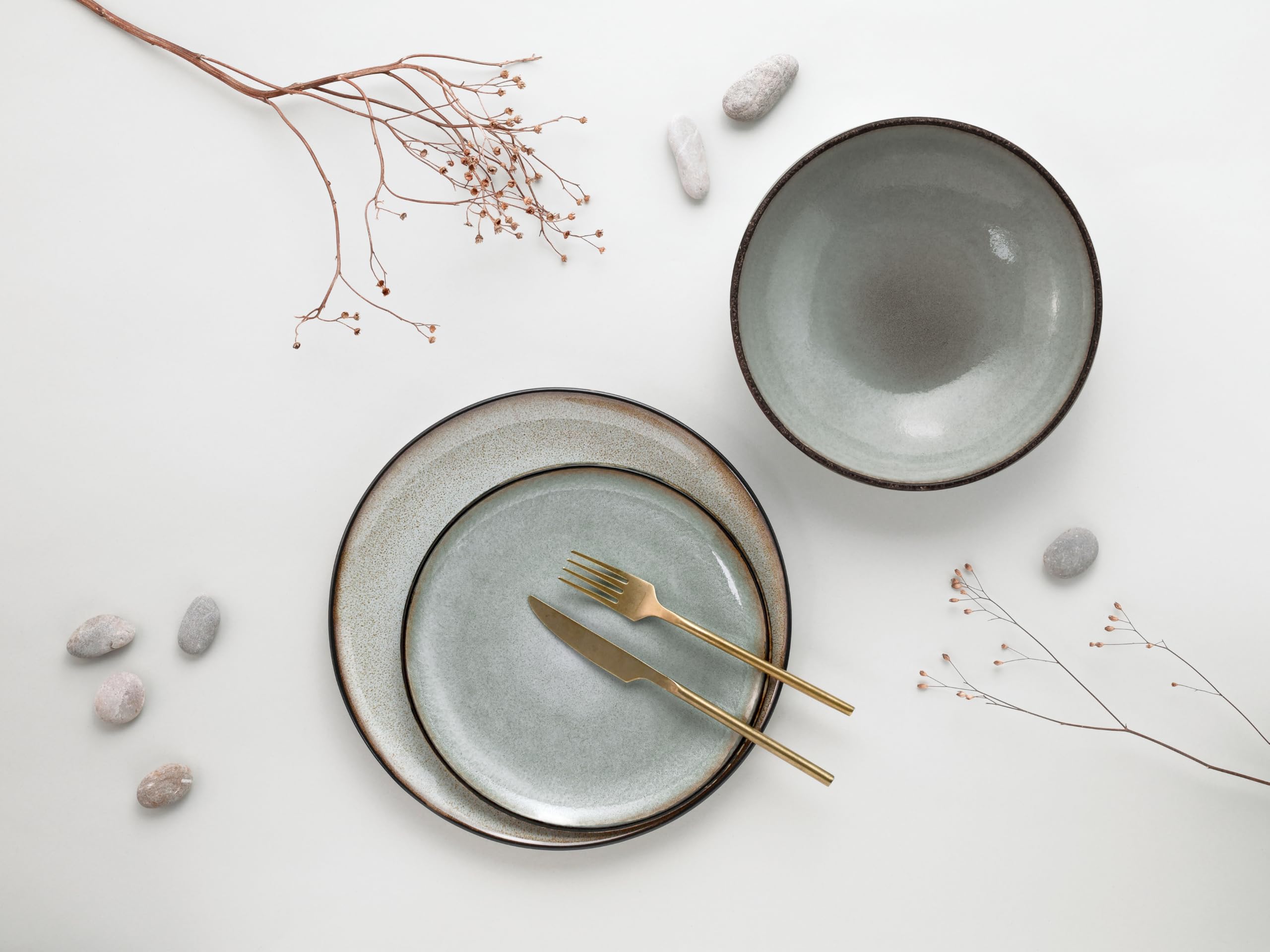 CreaTable, 14438, Serie Stone Town Grey, 12-teiliges Geschirrset für 4 Personen, Teller Set aus Steinzeug, spülmaschinen- und mikrowellengeeignet, Made in Europe