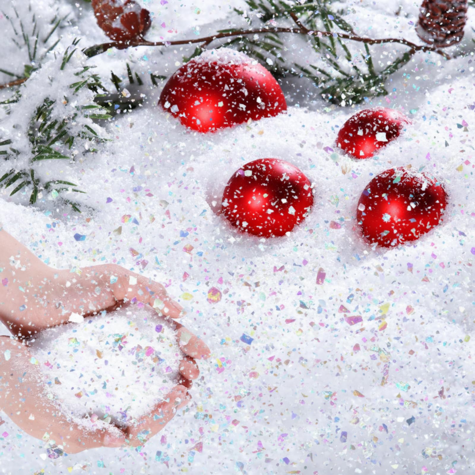 Kasyat Christmas Twinkles Snow 5.3oz/150g Fake Craft Decoration Artificial Flake Fake Snow Powder Filler for Christmas Party Decoration Supplies(White, AB Color)