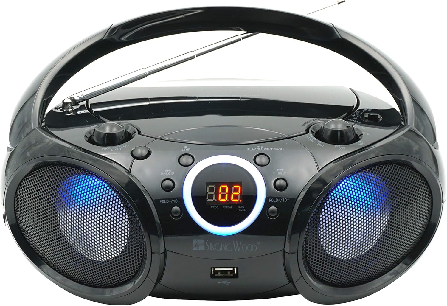Get Discount 70% Price SINGING WOOD 030BTL CD Player Boombox, CD/CD-R/CD-RW, Portable w/Bluetooth, USB, AM/FM Radio, Aux Line-Input, Headset Jack, Foldable Carrying Handle and LED Light (Phantom Black)