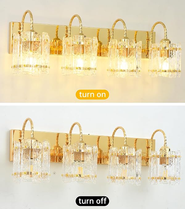 Azxgb 4 Light Bathroom Vanity Light, Gold Vanity Light with Glass Shade by Azxgb - Used condition - Image 6