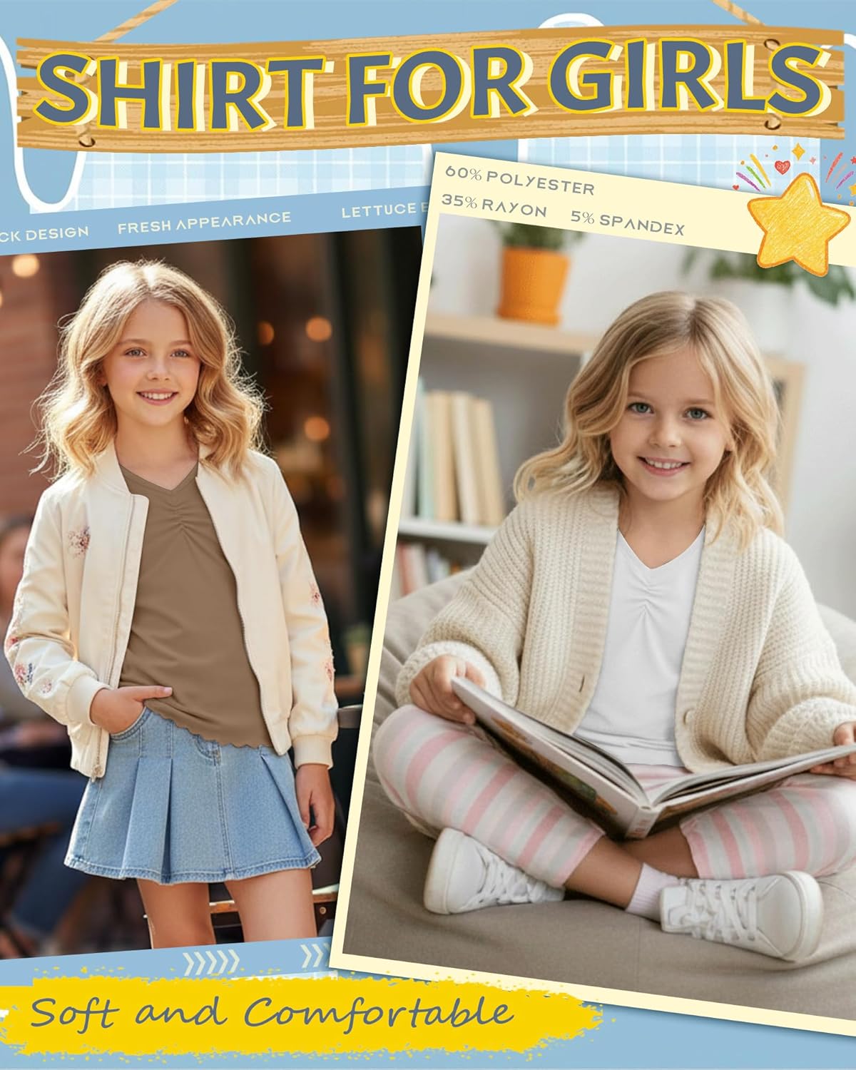 3 Pack Girls Short Sleeve Tops V Neck Loose Fit Baggy Chest Ruched Tees Kids Youth Basic Casual Soft Shirts Summer - Image 5