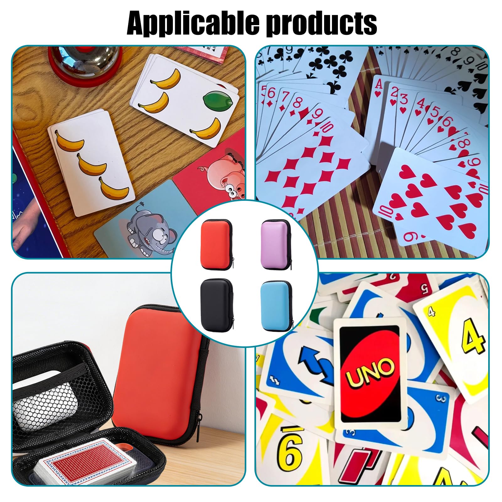 PLUSHCEWT 4er-Pack Spielkartenbox aus EVA, wasserdichte Kartenbox, UNO Kartenbox, Kartenetui, Aufbewahrungstasche für Kabel - ideal für Kabel, Spielkarten, Kopfhörer & Kleinteile