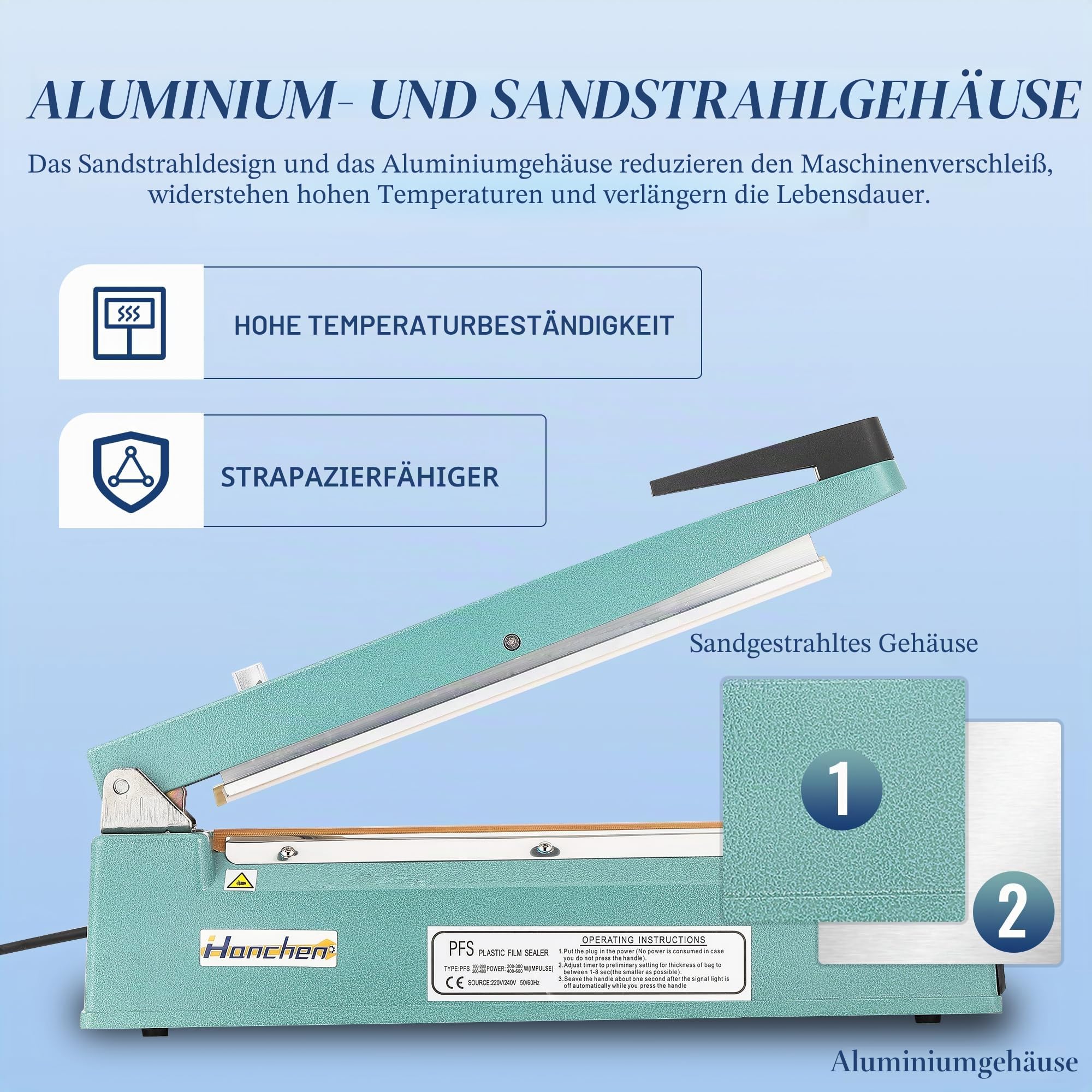 Hanchen Heißsiegelmaschine mit Klinge Tragbares Heißsiegelgerät Tisch Schweißgerät 200mm~500mm Impulse Heißversiegelung für Mylar Kraftpapier Folien Film Beutel 220V (500mm/ 19,7 Zoll)