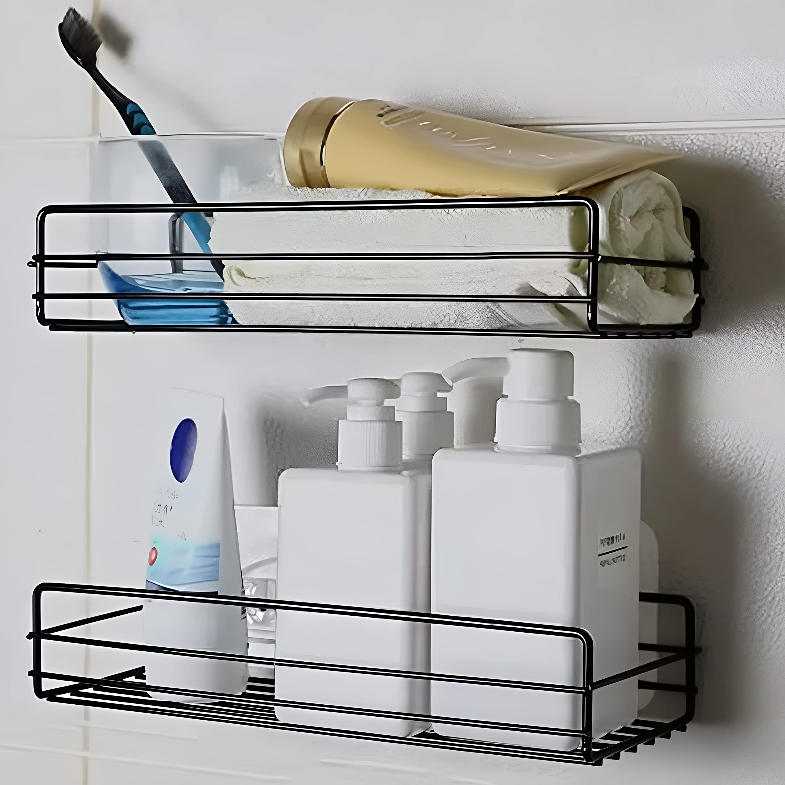 Plantex GI-Steel Bathroom Shelf Self Adhesive/Kitchen Shelves Wall Mounted/Living Room Organizer - Pack of 2 (12x5 Inches, Black) (B0BXWSDPDJ) Amazon Price History, Amazon Price Tracker