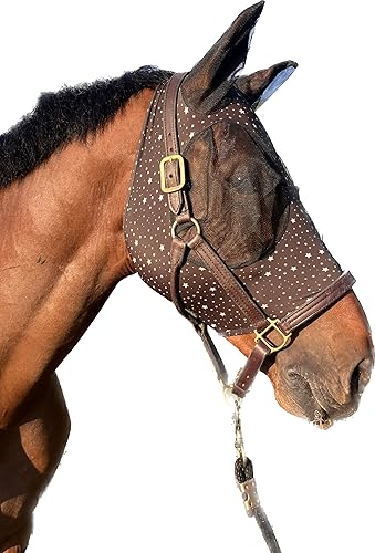 Máscara de lycra para mosca de caballo con orejas, ajuste cómodo, malla para rastros, pasto, protección solar UV