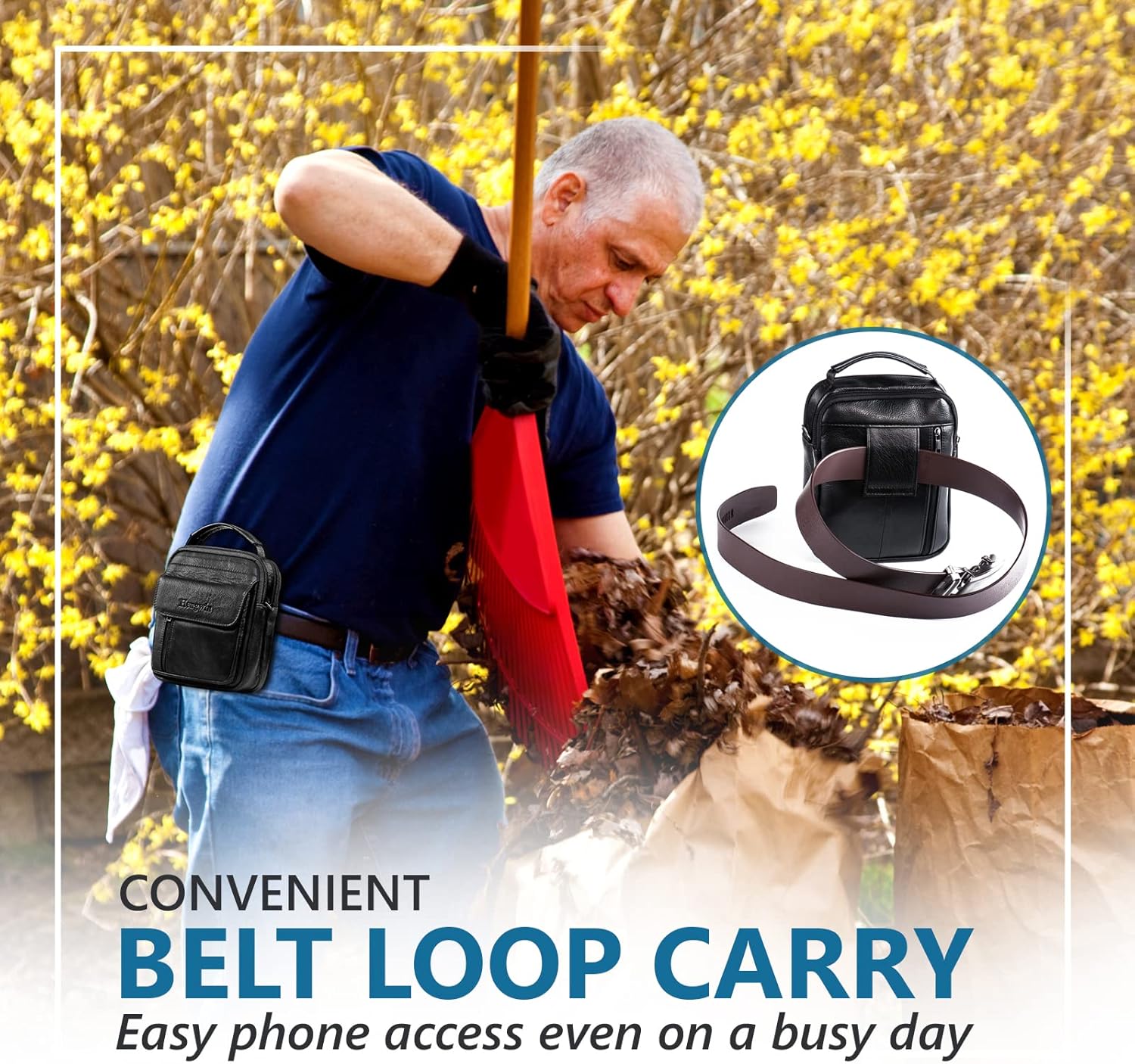 hengwin Genuine Leather Phone Pouch for Belt, Cell Phone Holster with Belt Loop, Crossbody Purse Shoulder Bag Fanny Pack