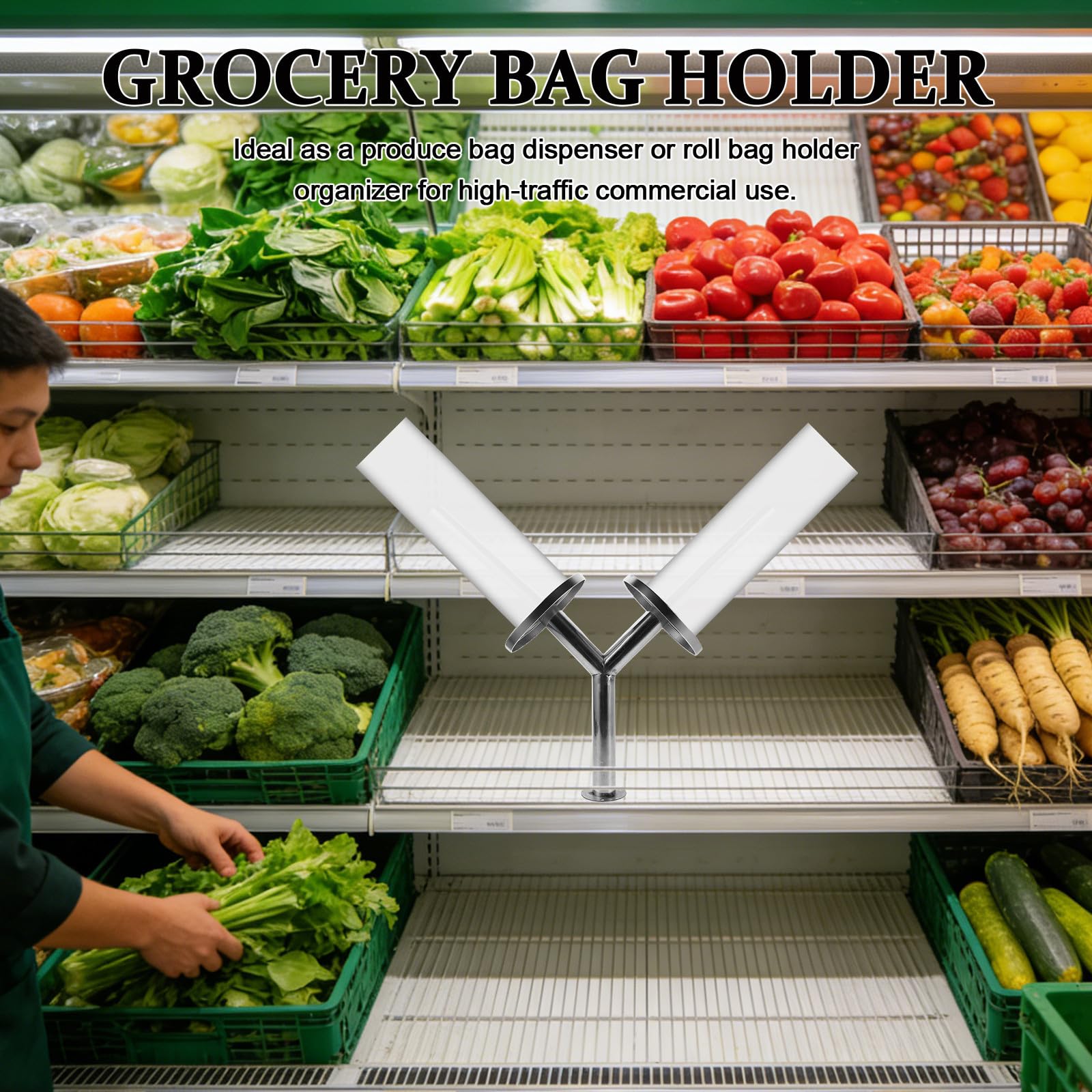 MAGICLULU Soporte Dispensador de Bolsas de Plástico de Acero Inoxidable para Supermercado Estructura Resistente y Diseño Conveniente para Tienda y Almacenamiento