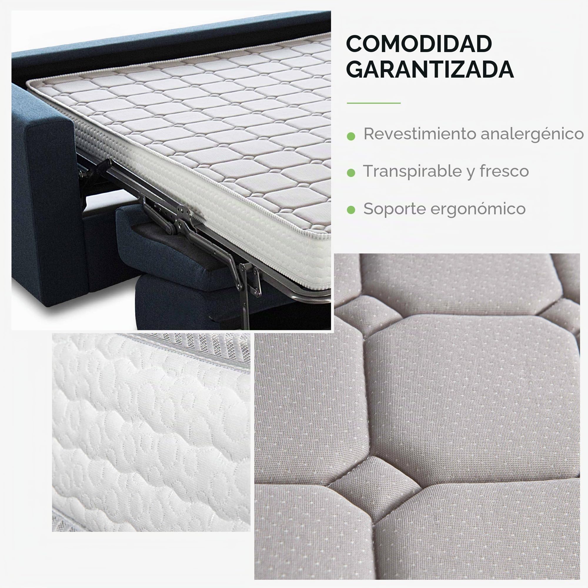 EVERGREENWEB - Colchón Clic clac 120x190 cm h 10 para sofá Cama con Espuma viscoelástica, Plegable, Pliegue en el Asiento, Ortopédico, hipoalergénico, Cordones de fijación Bed Sofa Memory