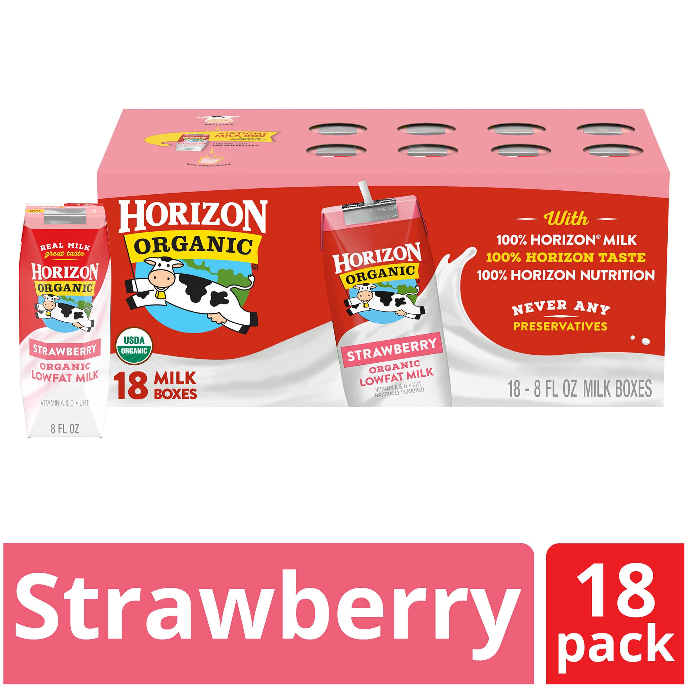 Horizon Organic ShelfStable 1 Low Fat Milk Boxes, Strawberry, 8 Fl OZ