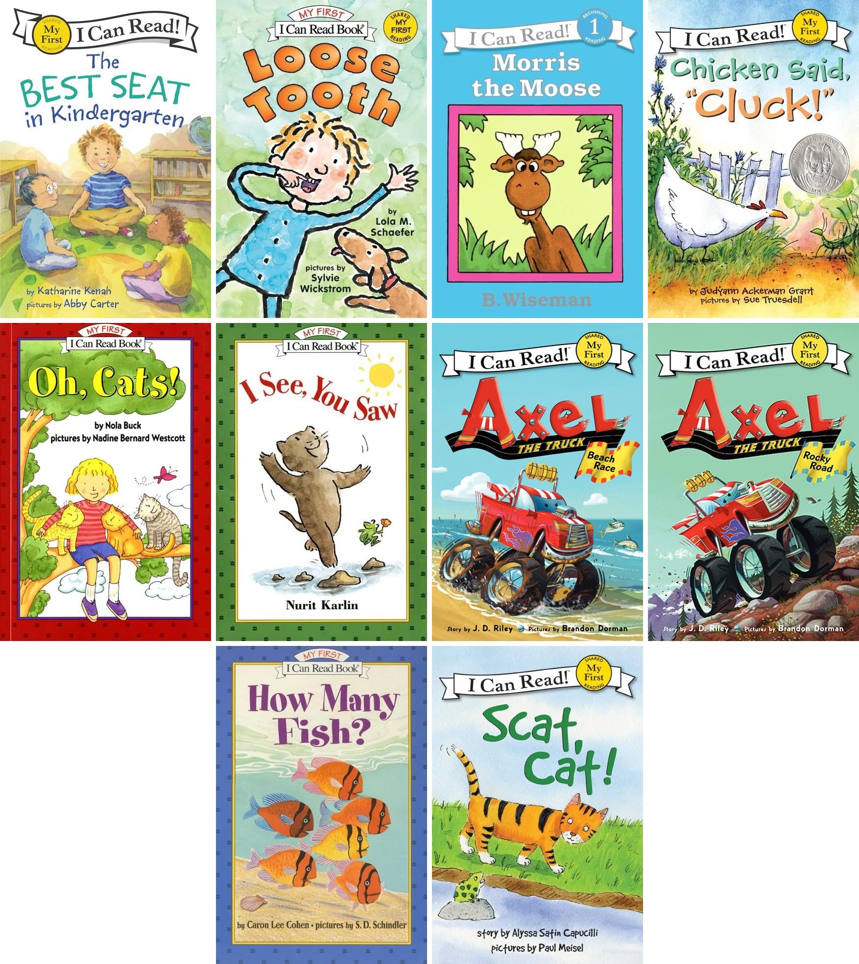 My First I Can Read 10 Books Set: The Best Seat in Kindergarten, Loose Tooth, Morris the Moose, Chicken Said Cluck, Oh Cats, I See You Saw, Beach Race, Rocky Road, How Many Fish, Scat Cat