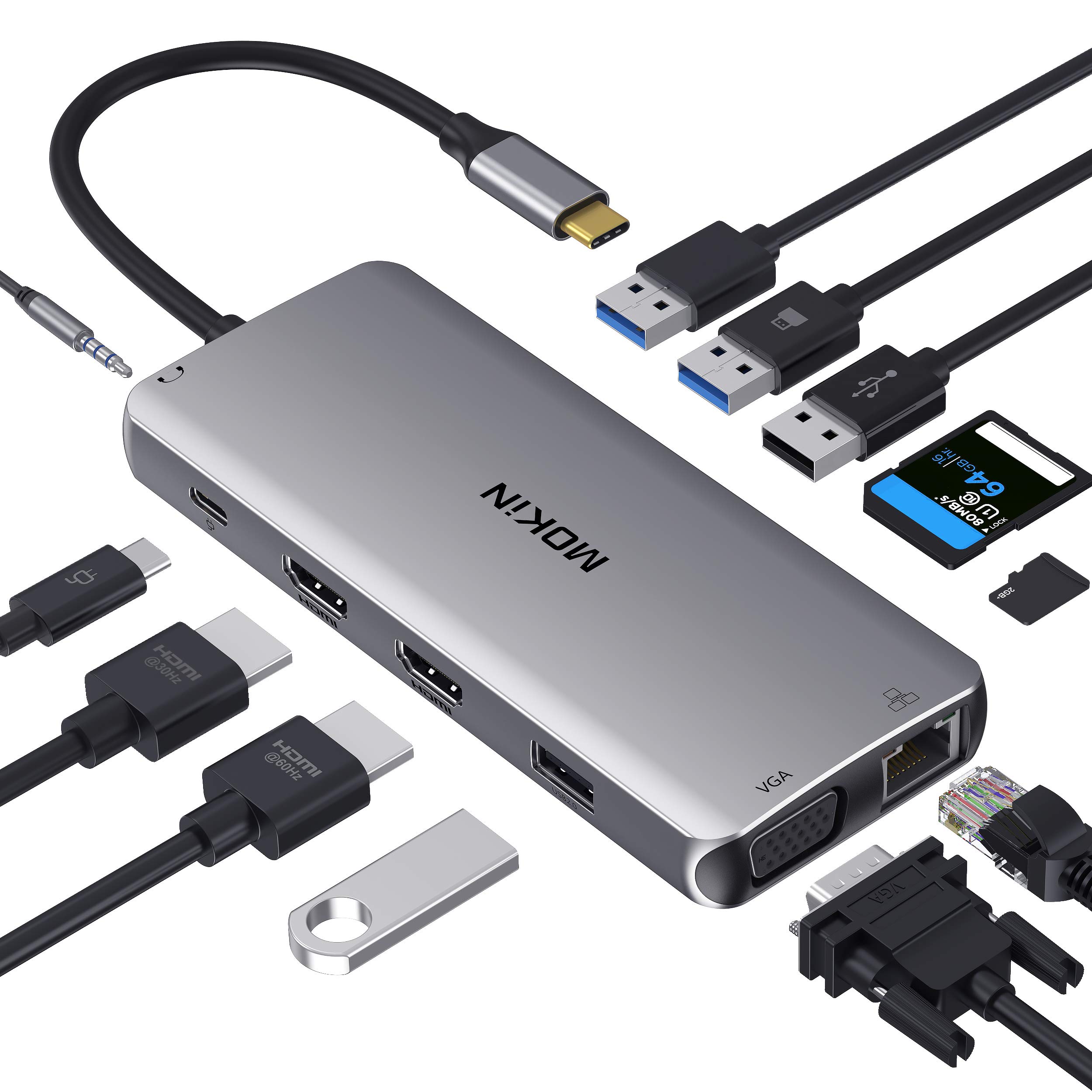 Buy USB C Docking Station, Dual HDMI Adapter 12 in 1 Triple Display USB