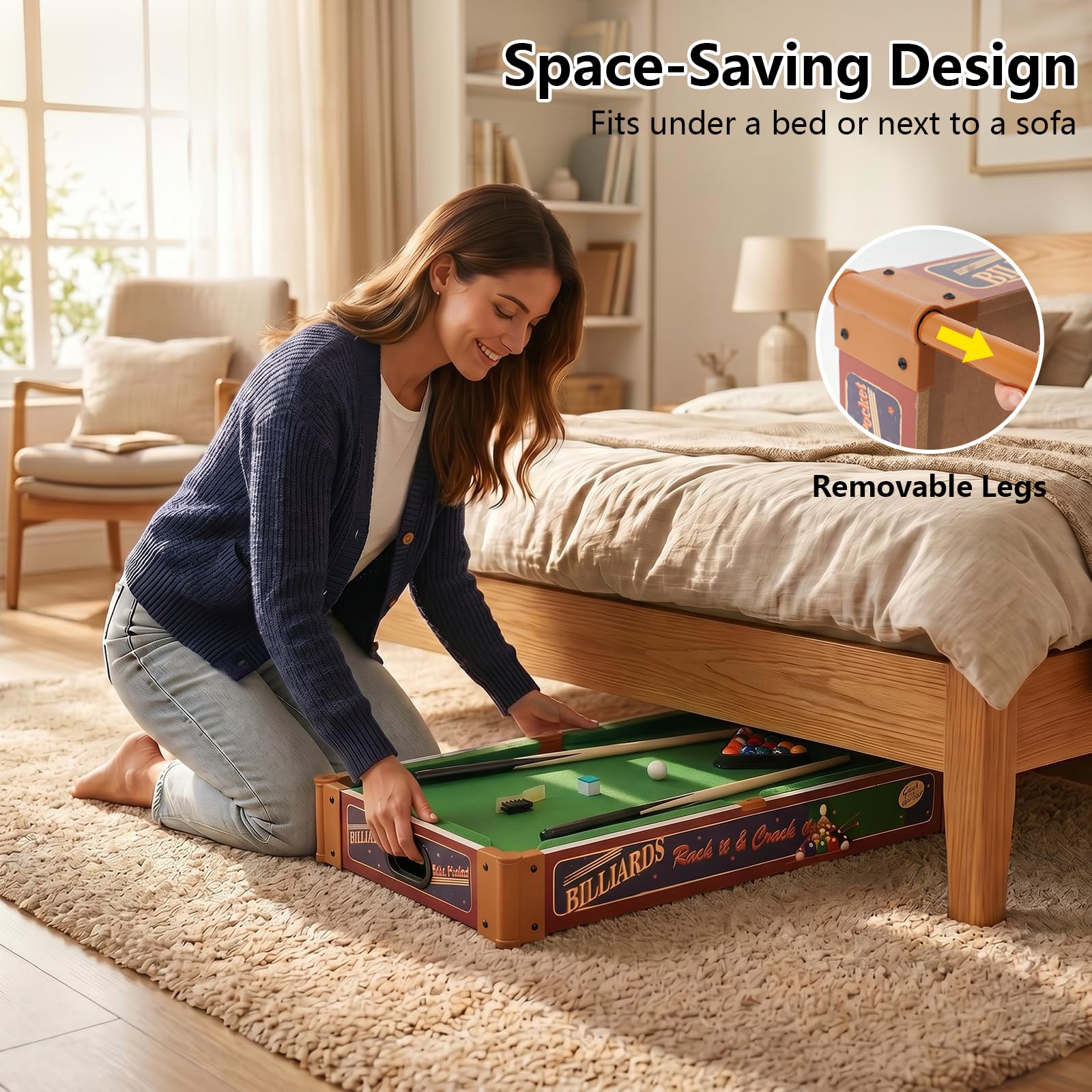 RAYKEEP Mini table de billard 2 en 1 de 81,3 cm avec pieds amovibles pour enfants et adultes, ensemble de jeu portable avec queues et balles pour salon, salle de jeux
