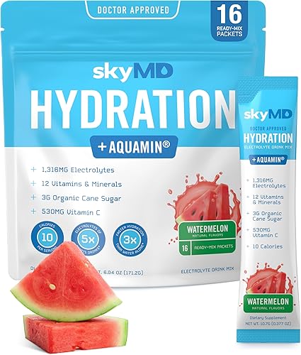 SkyMD Mezcla de bebida de electrolitos de hidratación  On-The-Go  Sandía 16ct